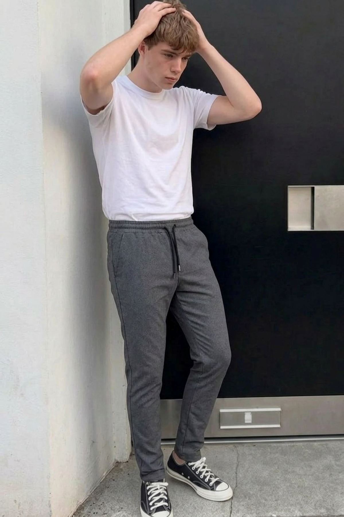 Erkek Lastikli Çift Cepli Füme Jogger Pantolon
