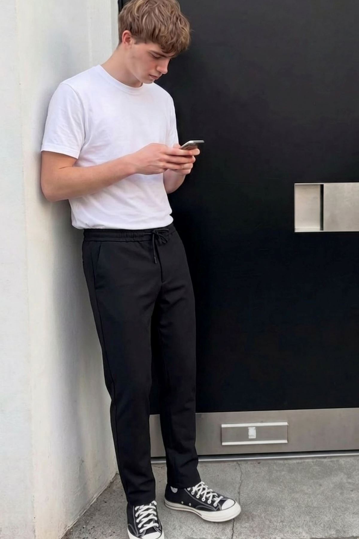 Erkek Lastikli Çift Cepli Siyah Jogger Pantolon