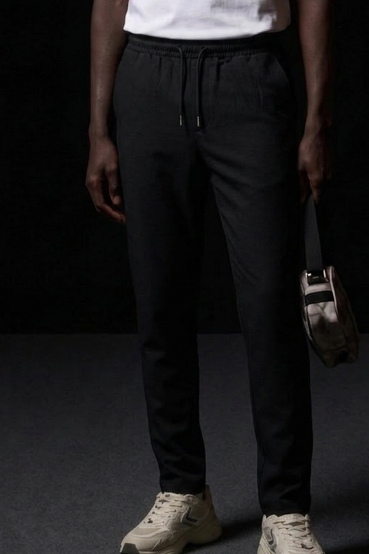 Erkek Lastikli Cepli Straight Fit Siyah Pantolon