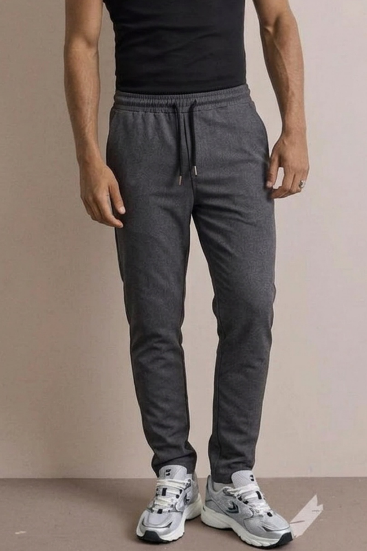 Erkek Basic Trend Bel Lastikli Füme Bol Pantolon