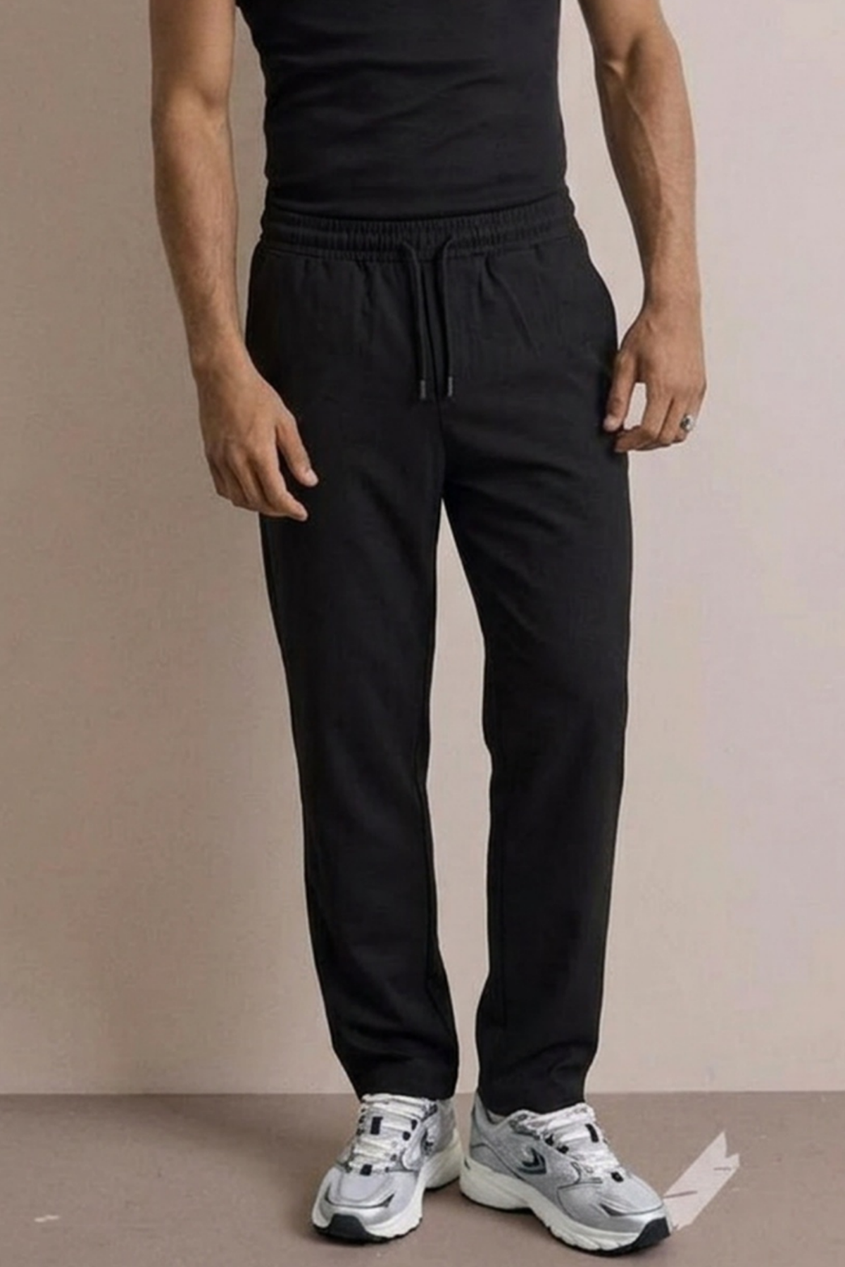 Erkek Basic Trend Bel Lastikli Siyah Bol Pantolon