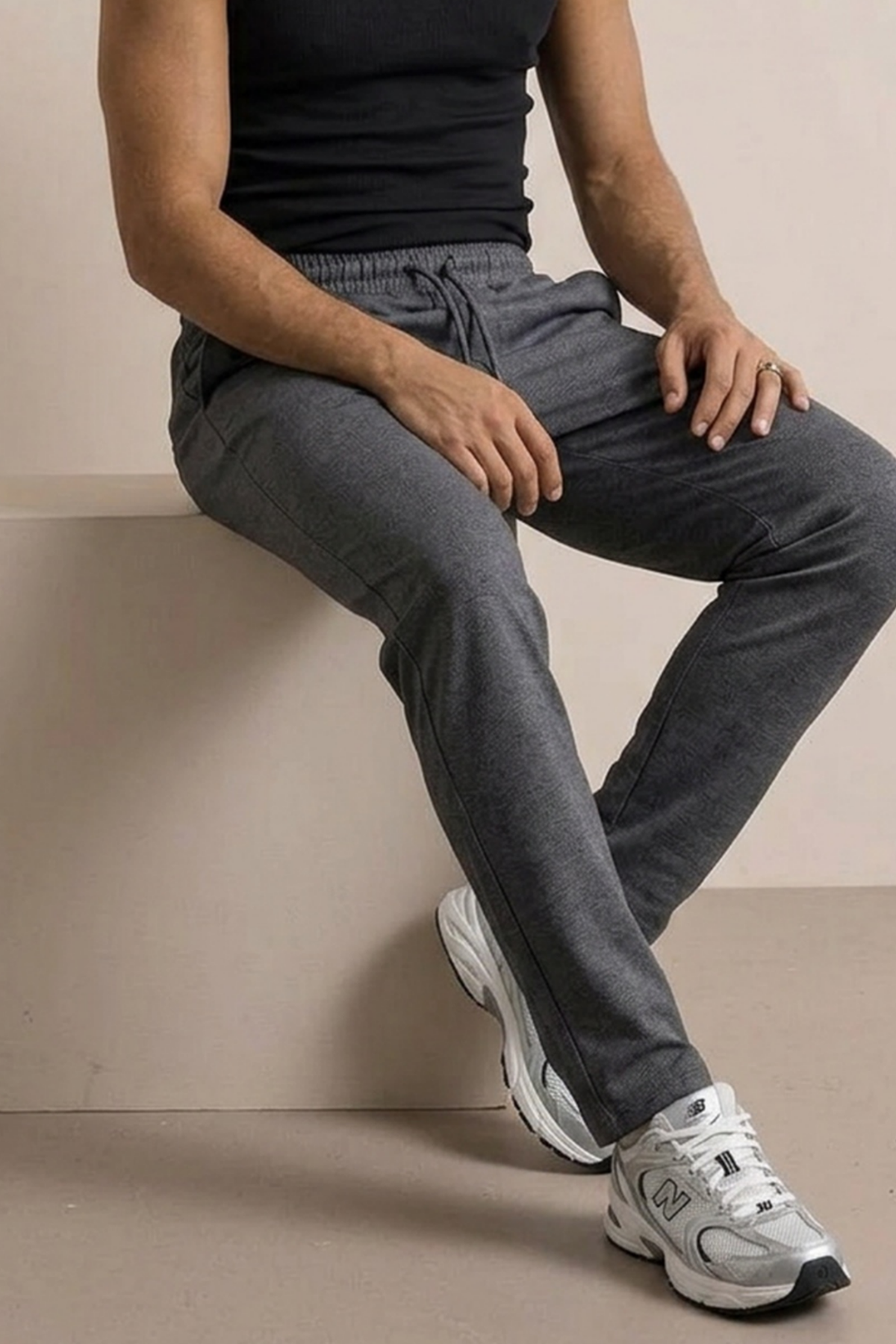 Erkek Basic Trend Bel Lastikli Antrasit Bol Pantolon