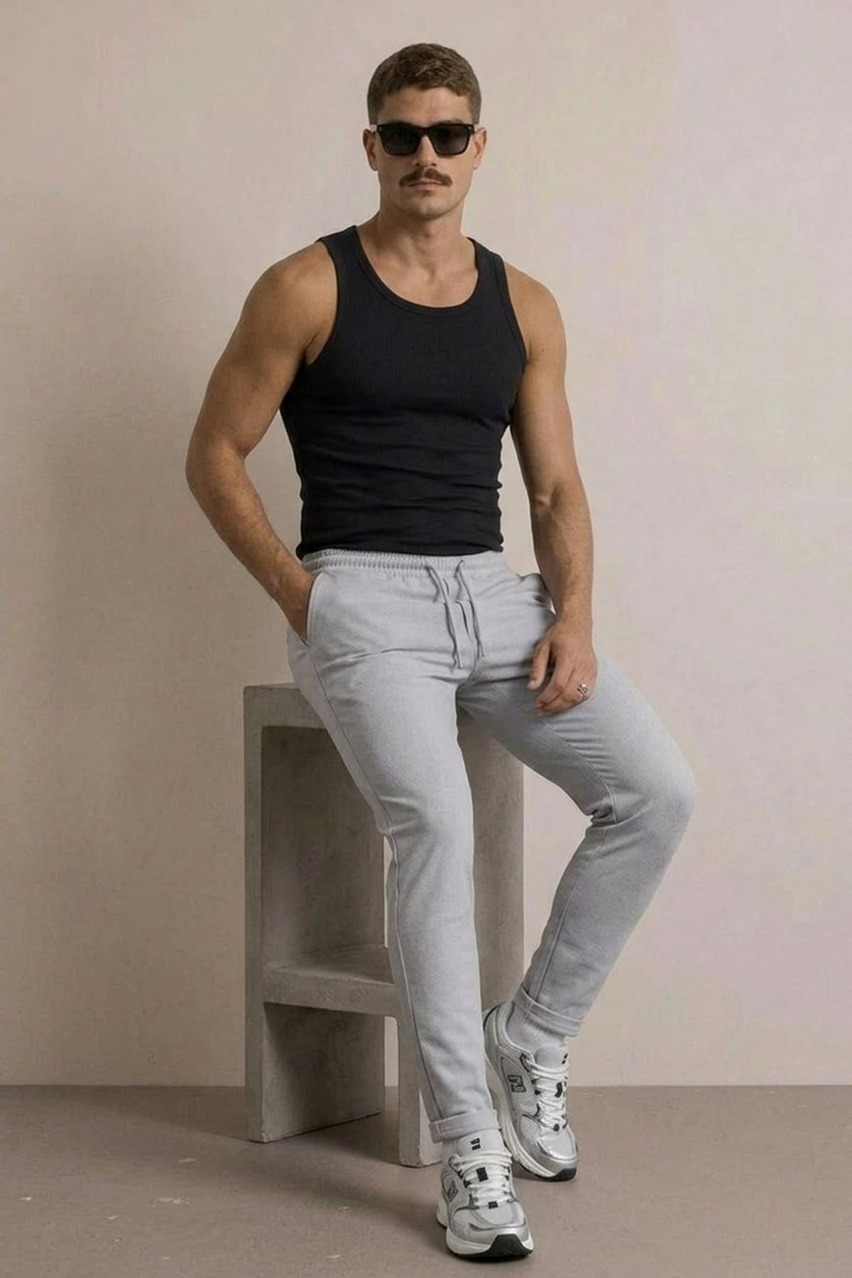 Erkek Basic Trend Bel Lastikli A.Gri Bol Pantolon
