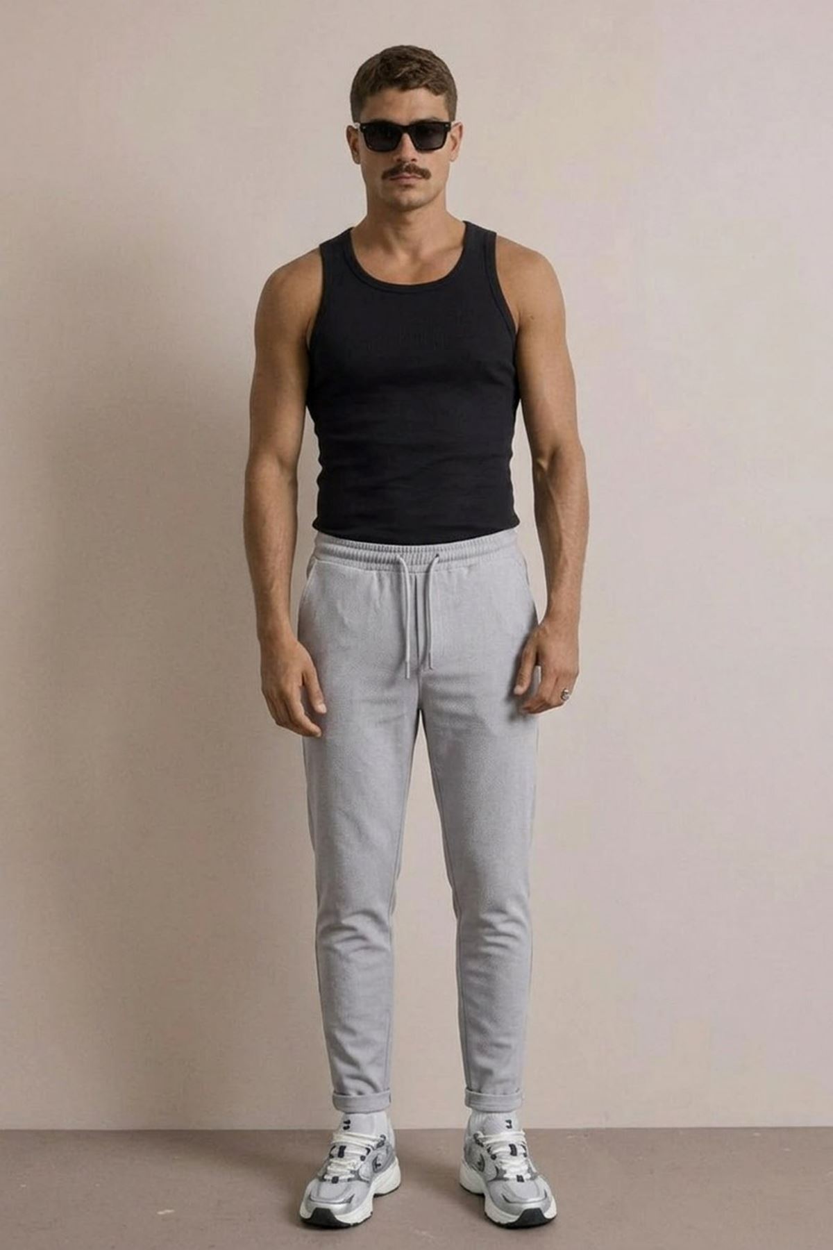 Erkek Basic Trend Bel Lastikli A.Gri Bol Pantolon