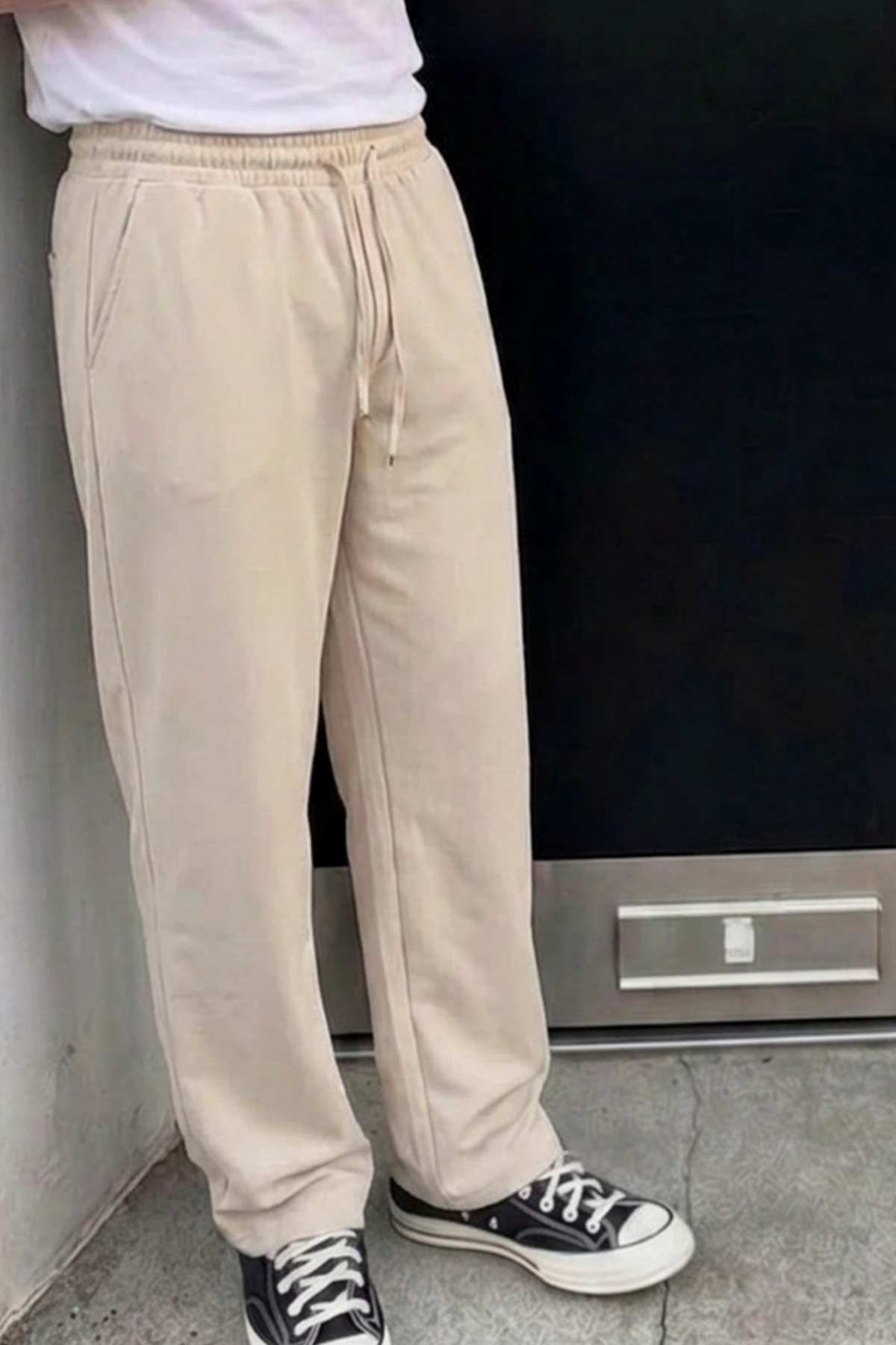 Erkek Comfort Fit Bol Paça Krem Baggy Pantolon
