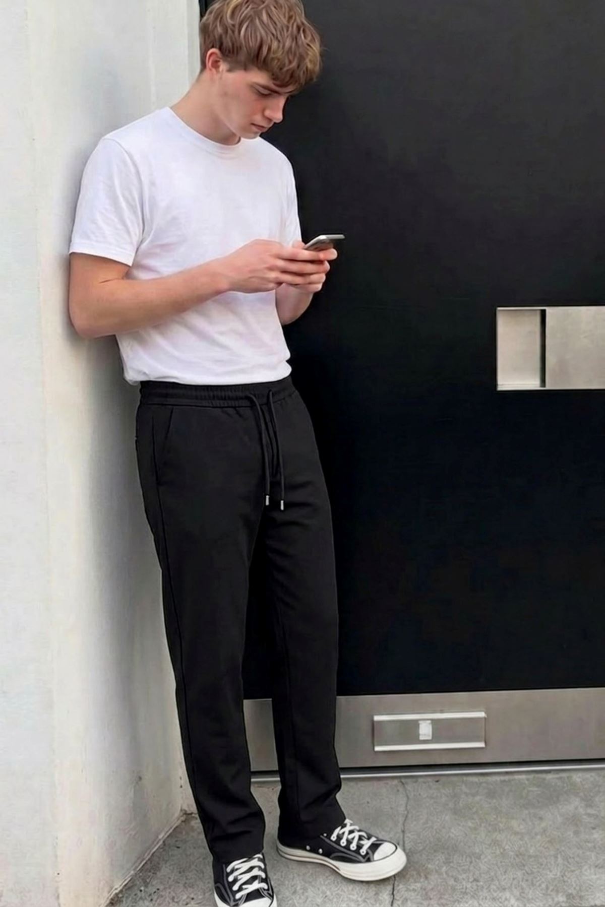 Erkek Comfort Fit Bol Paça Siyah Baggy Pantolon
