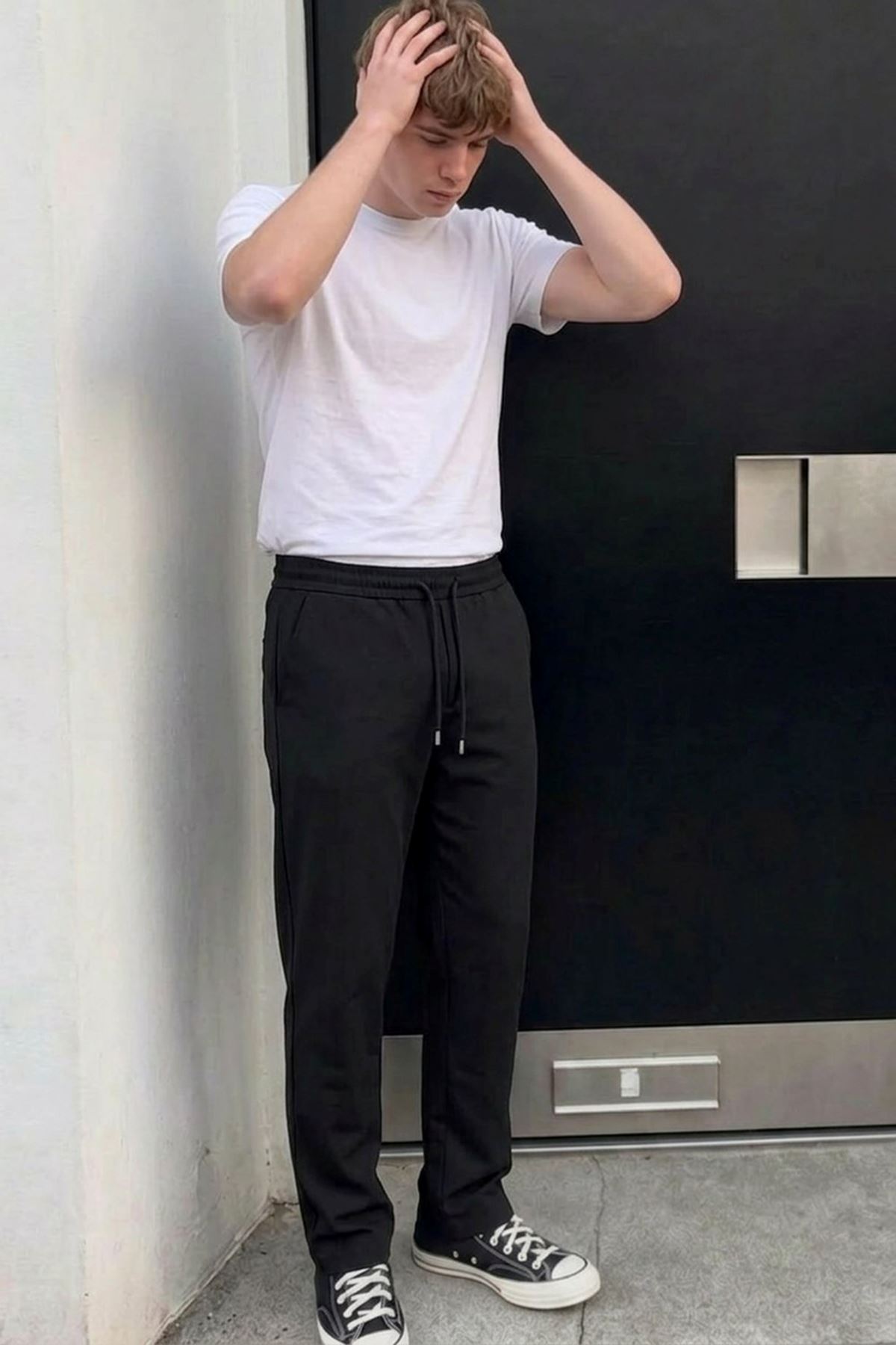 Erkek Comfort Fit Bol Paça Siyah Baggy Pantolon