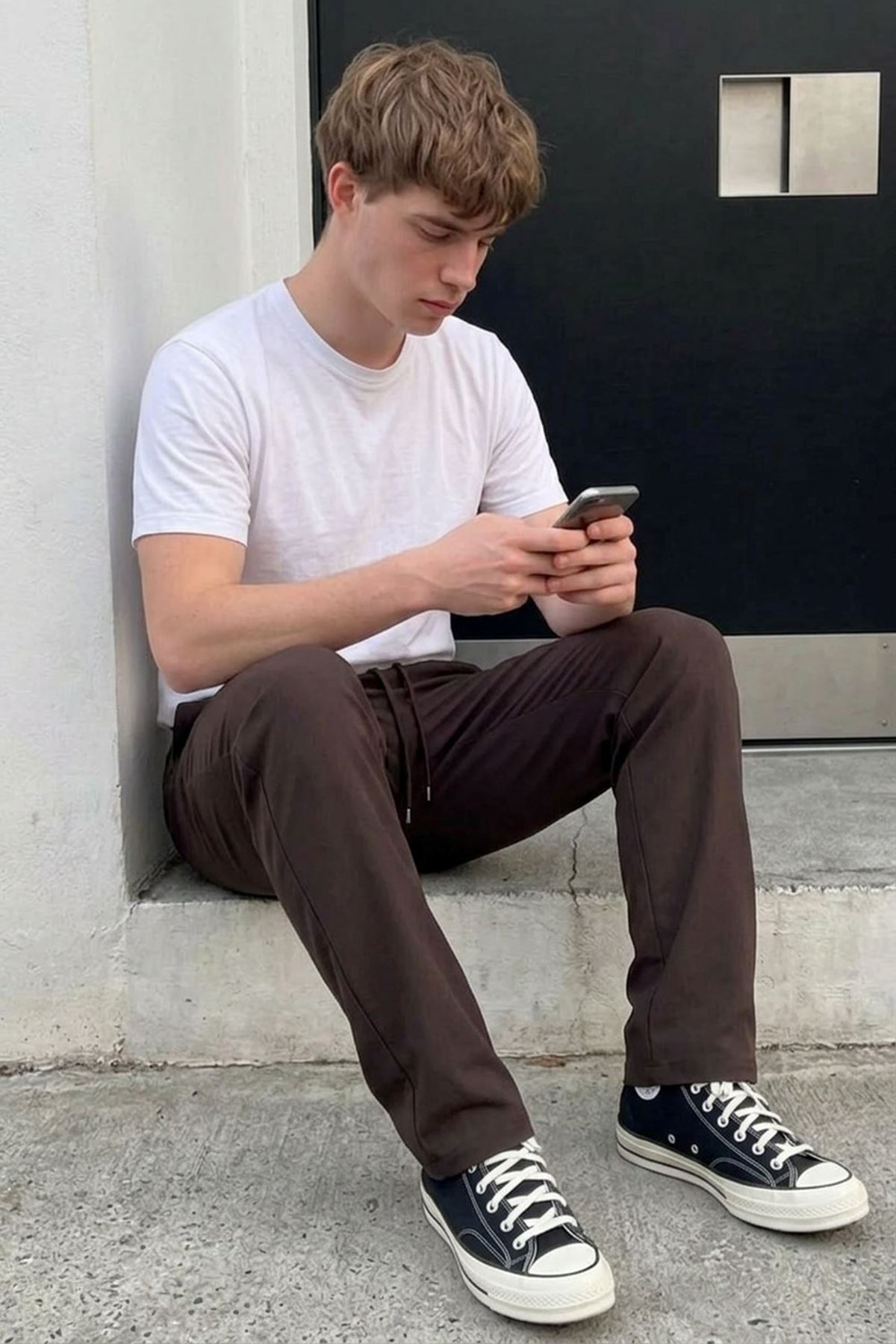 Erkek Comfort Fit Bol Paça Kahve Baggy Pantolon