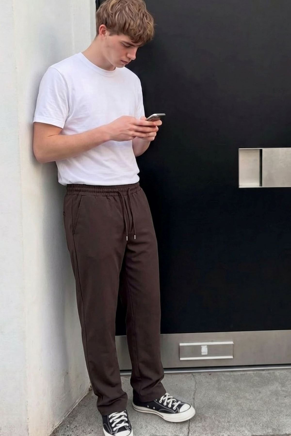 Erkek Comfort Fit Bol Paça Kahve Baggy Pantolon