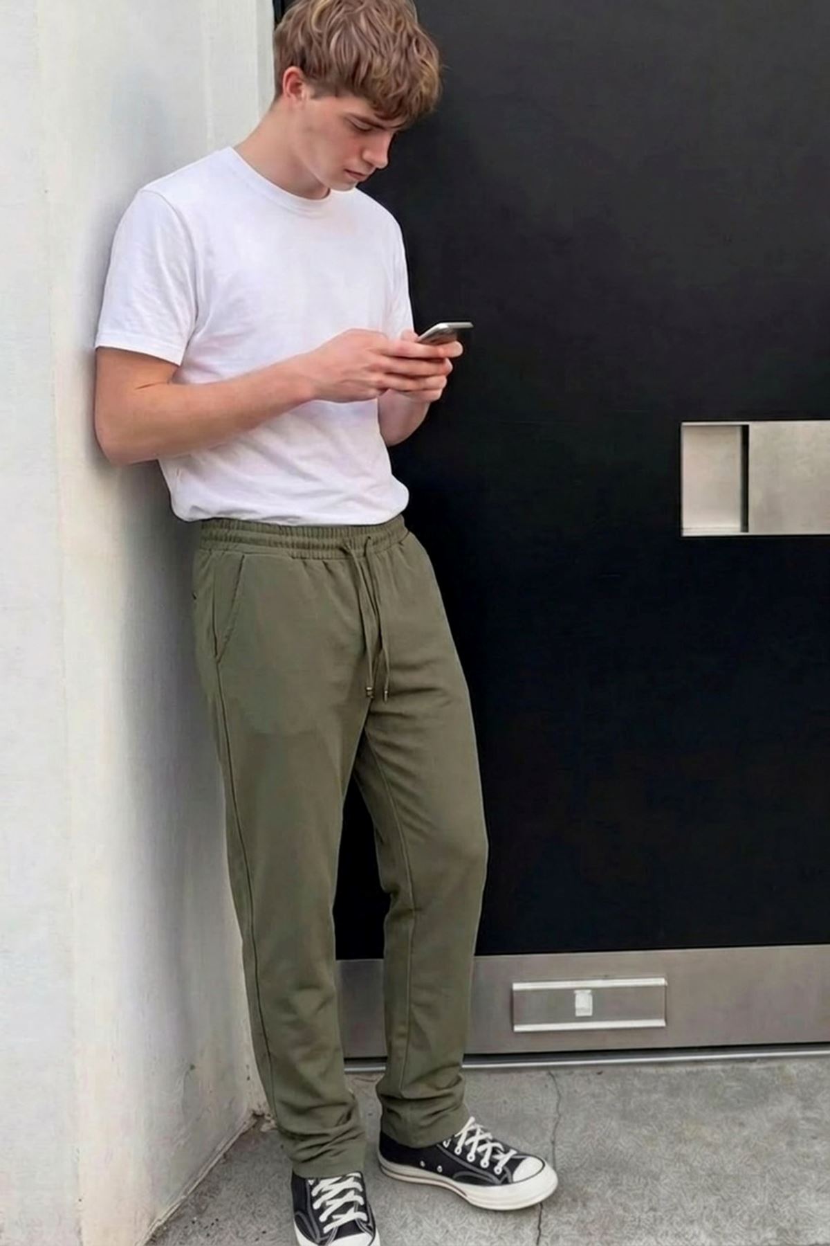 Erkek Comfort Fit Bol Paça Haki Baggy Pantolon