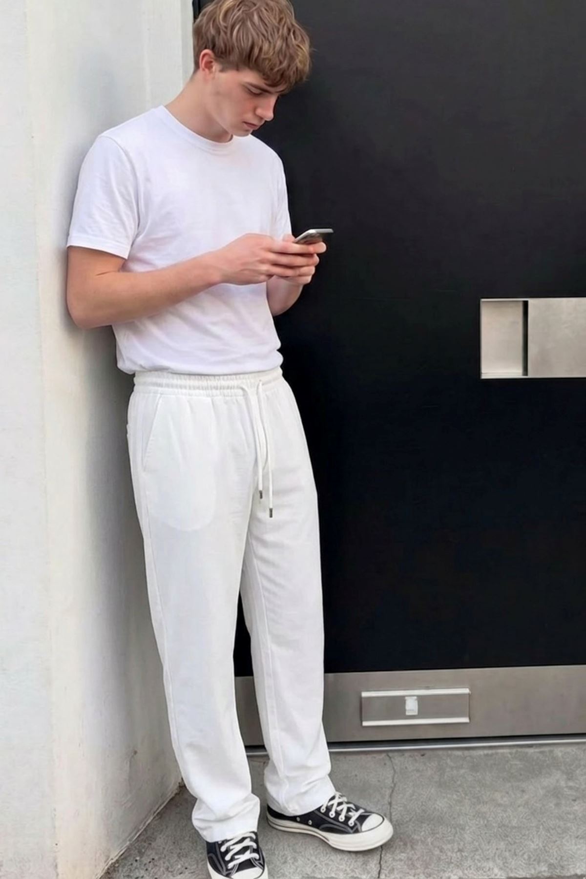 Erkek Comfort Fit Bol Paça Beyaz Baggy Pantolon