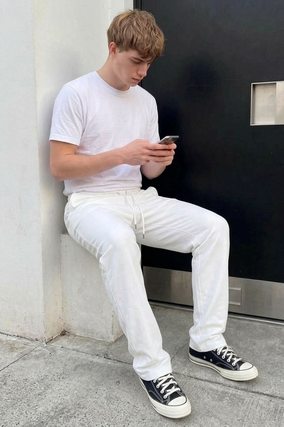 Erkek Comfort Fit Bol Paça Beyaz Baggy Pantolon