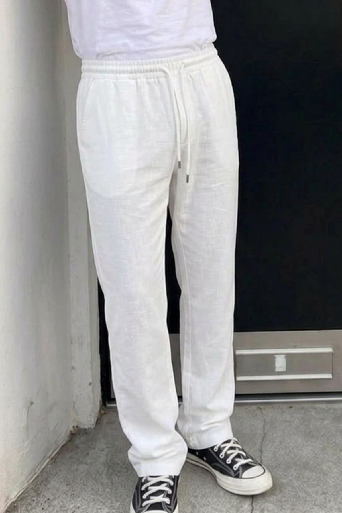 Erkek Comfort Fit Bol Paça Beyaz Baggy Pantolon
