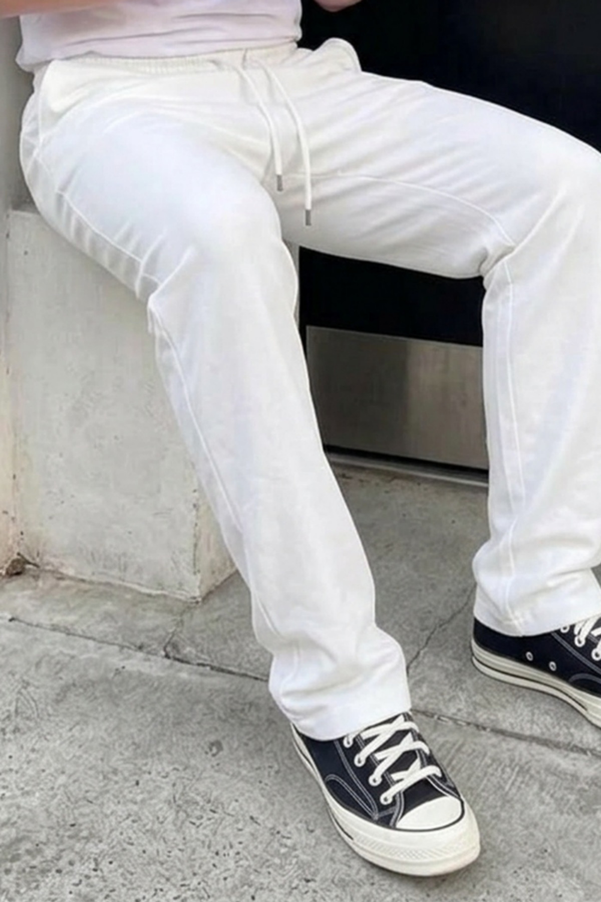 Erkek Comfort Fit Bol Paça Beyaz Baggy Pantolon