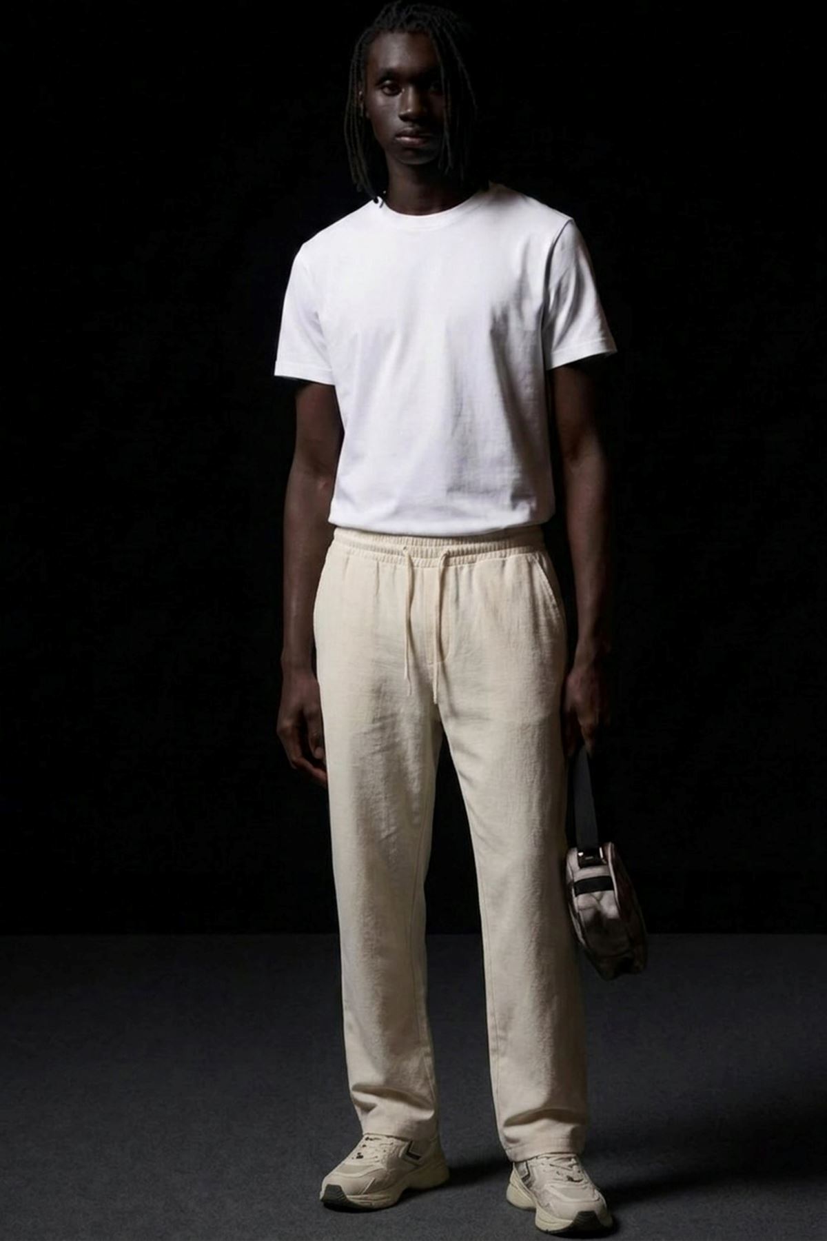 Erkek Relaxed Krem Baggy Pantolon