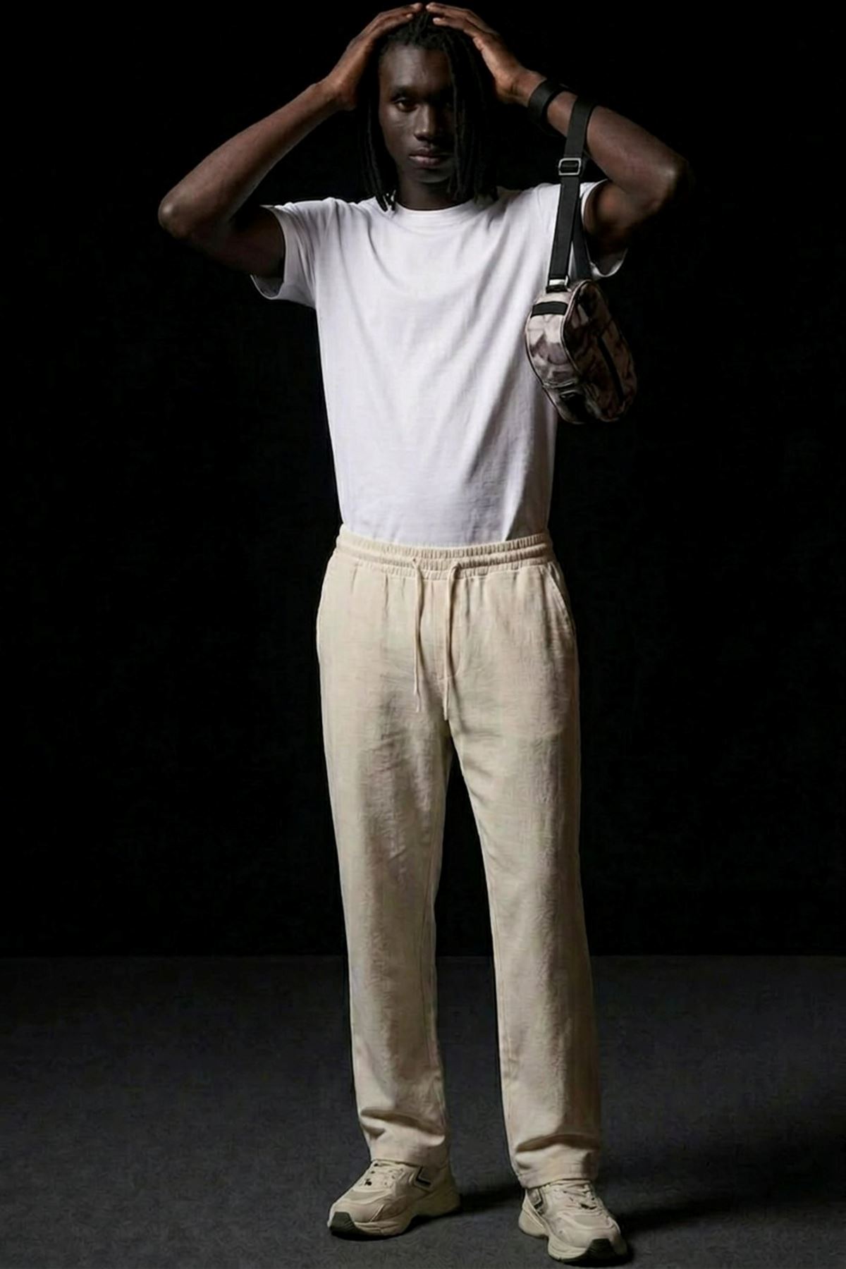 Erkek Relaxed Krem Baggy Pantolon