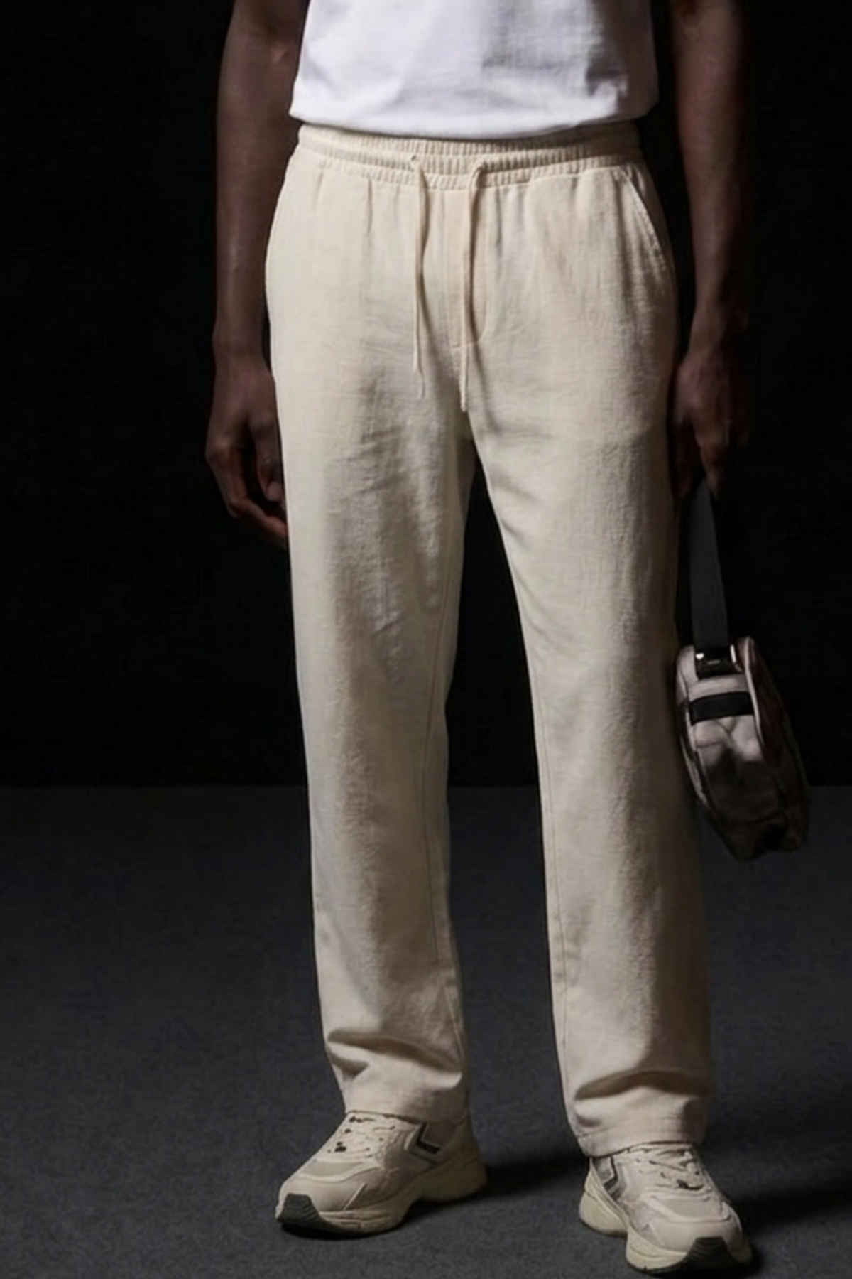 Erkek Relaxed Krem Baggy Pantolon