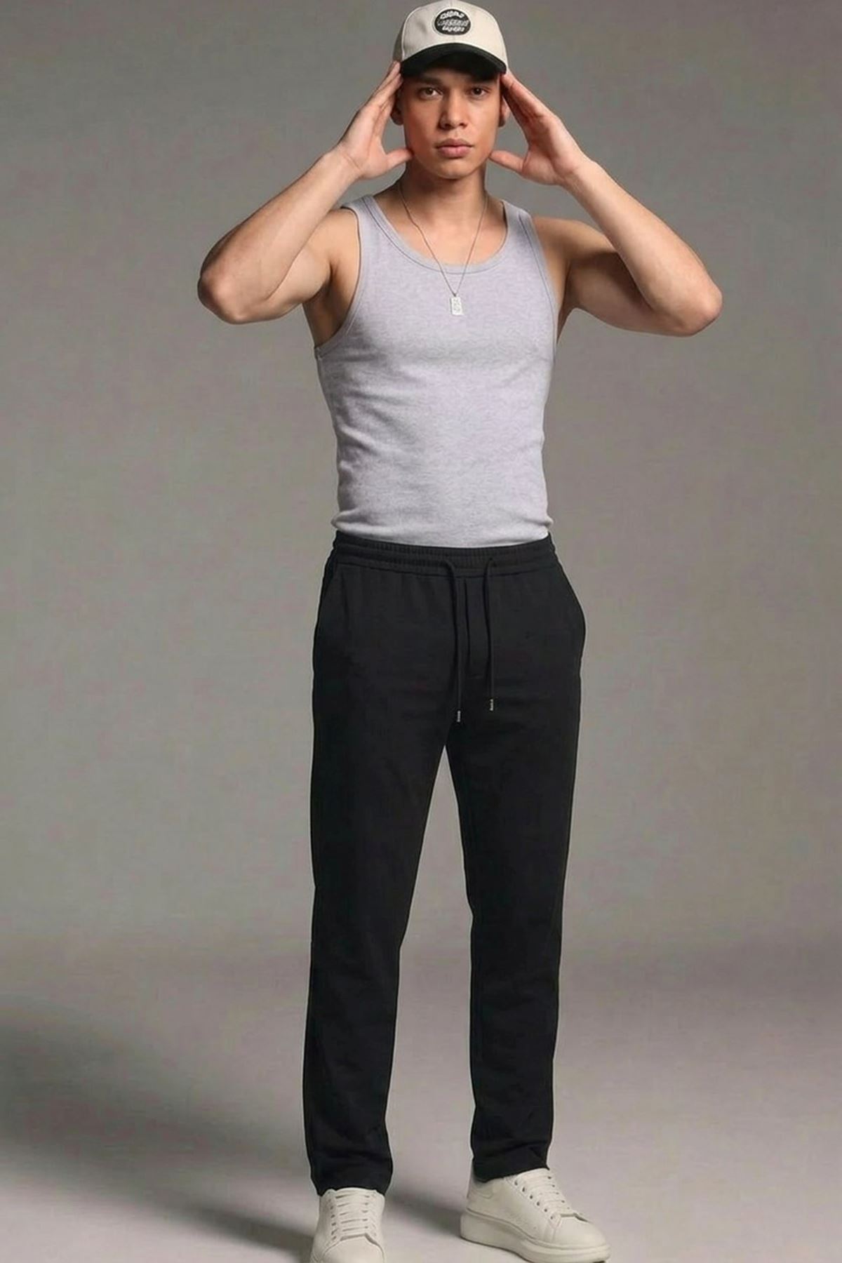 Erkek Esnek Casual Siyah Baggy Pantolon