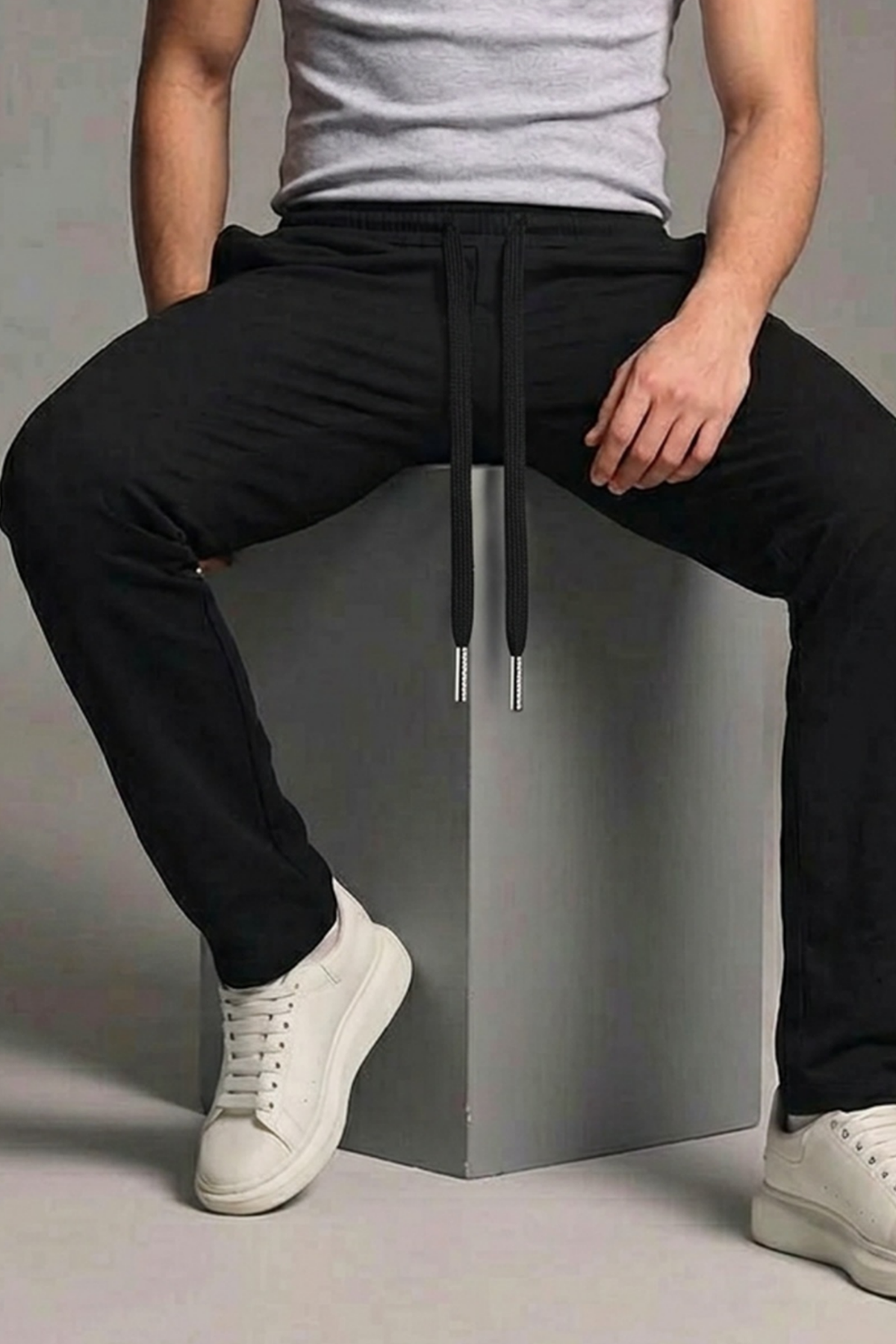 Erkek Esnek Casual Siyah Baggy Pantolon