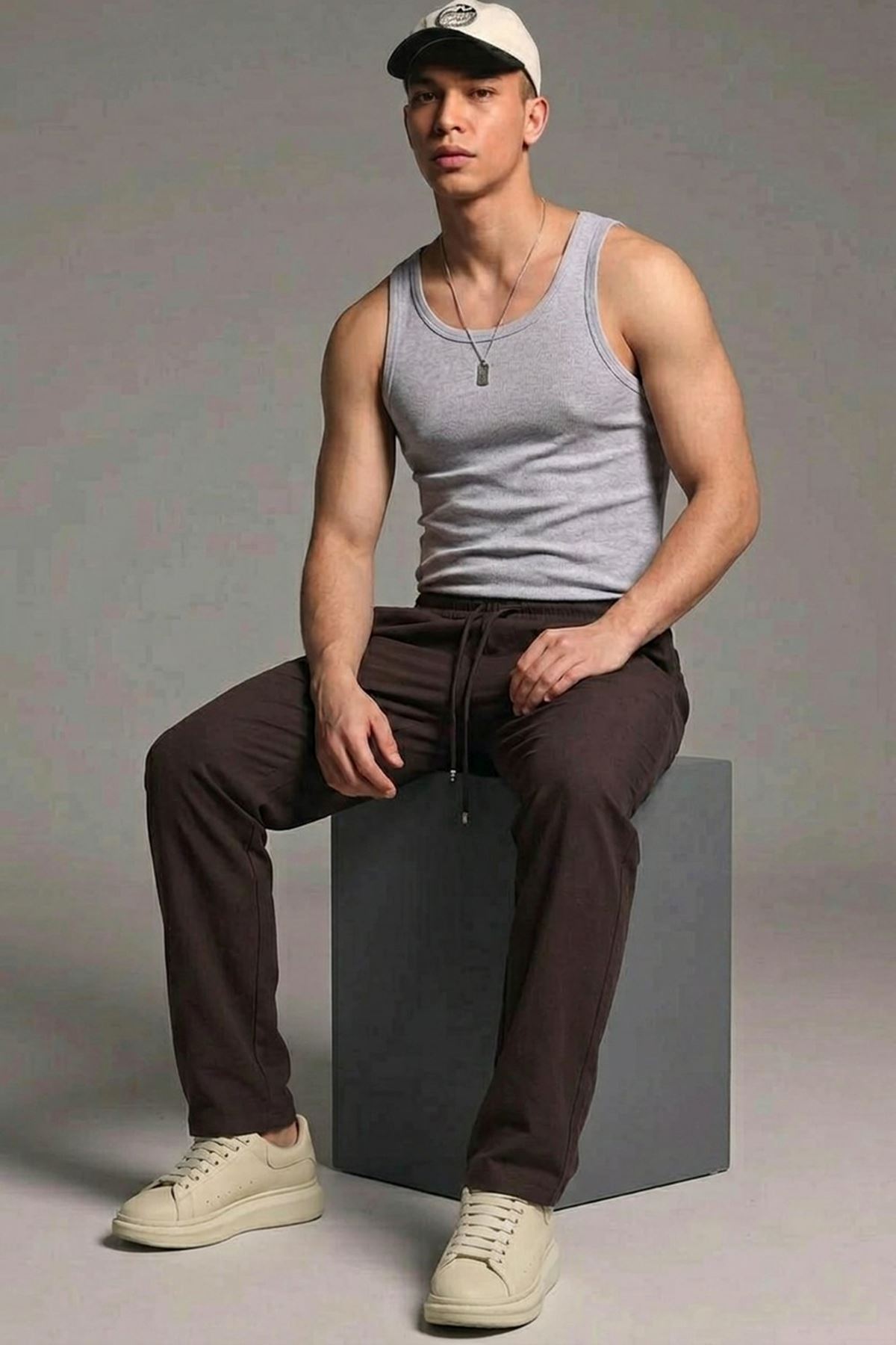 Erkek Esnek Casual Kahve Baggy Pantolon