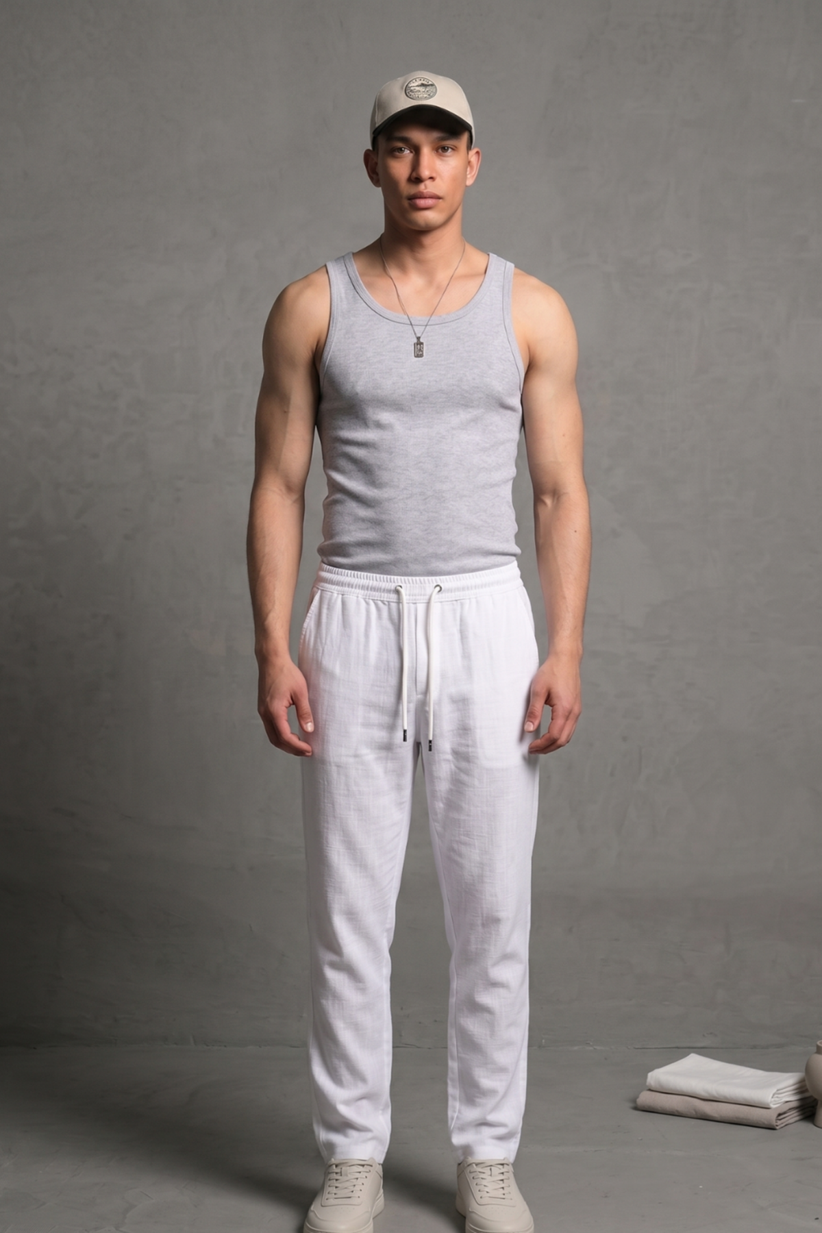Erkek Esnek Casual Beyaz Baggy Pantolon