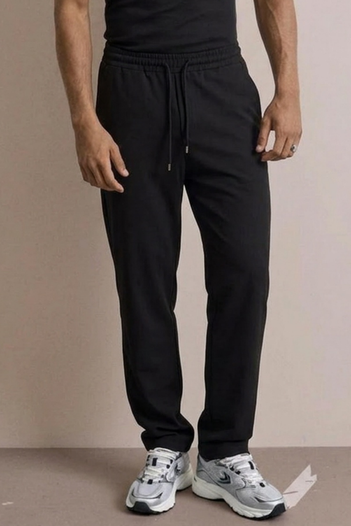 Erkek Beli Lastikli Rahat Siyah Bol Pantolon