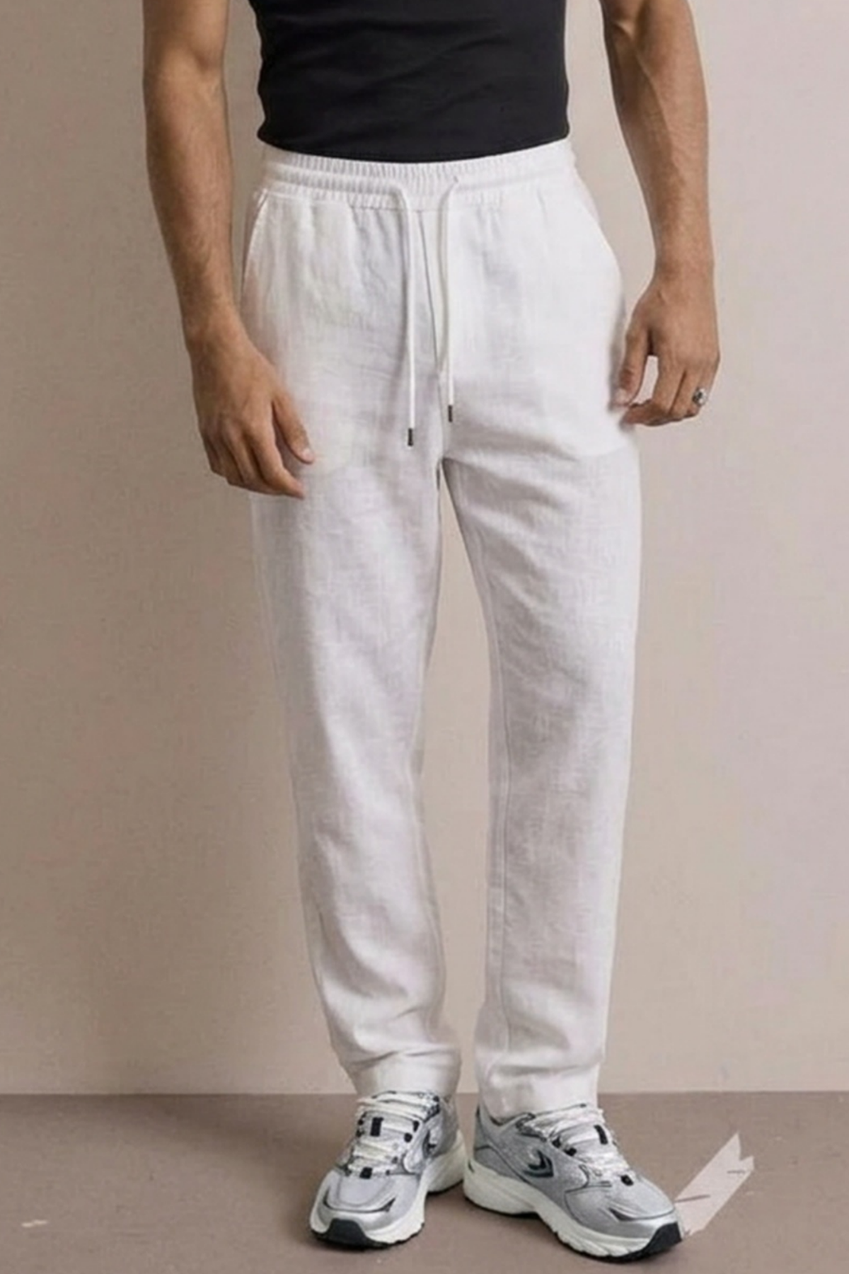 Erkek Beli Lastikli Rahat Beyaz Bol Pantolon