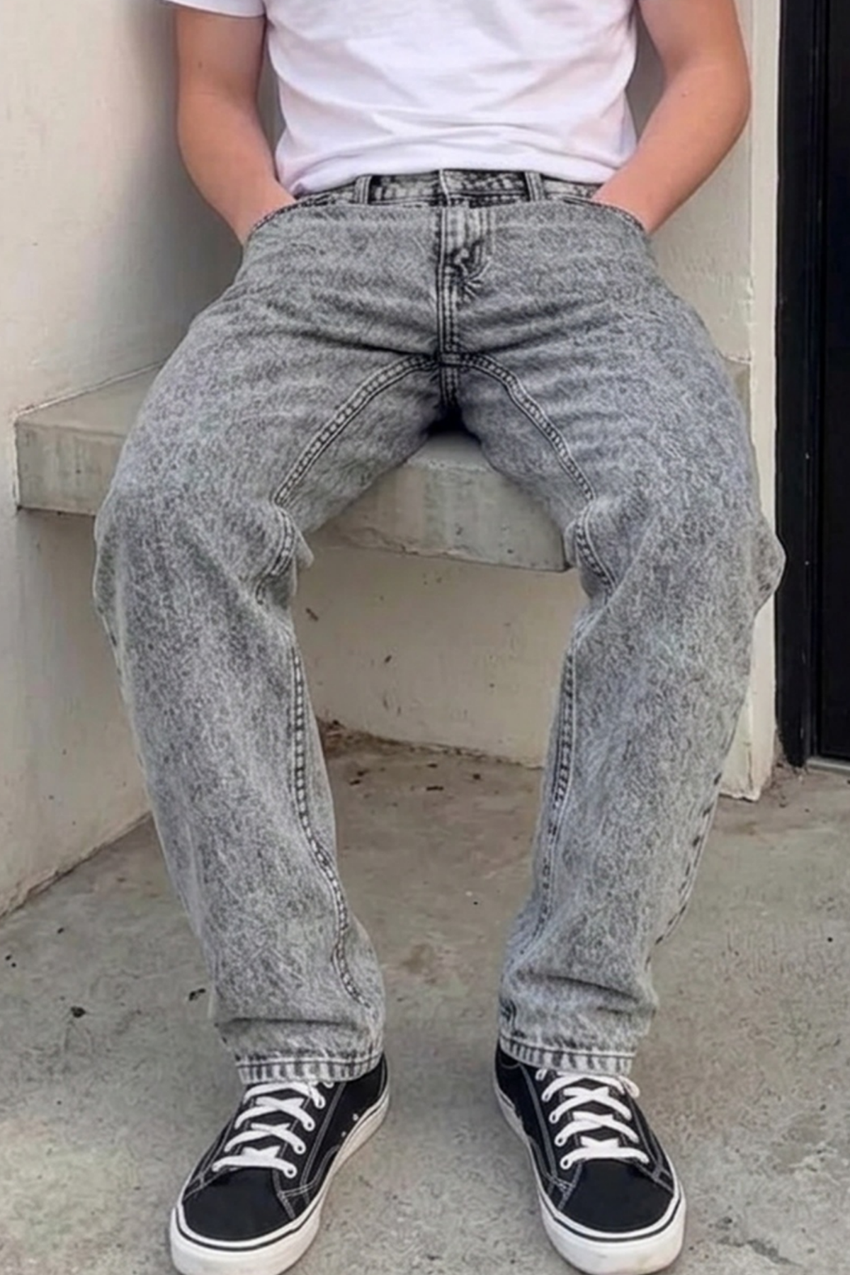 Erkek Bol Paça Açık Gri Baggy Pantolon