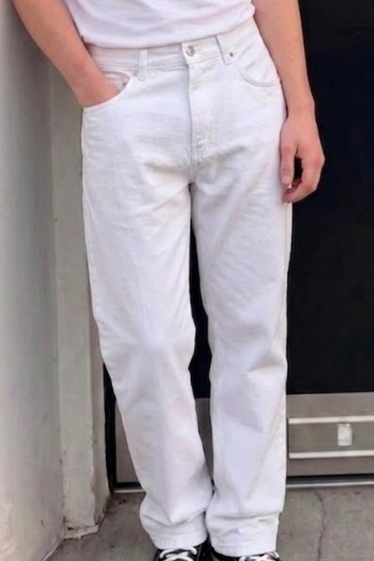 Erkek Bol Paça Beyaz Baggy Pantolon