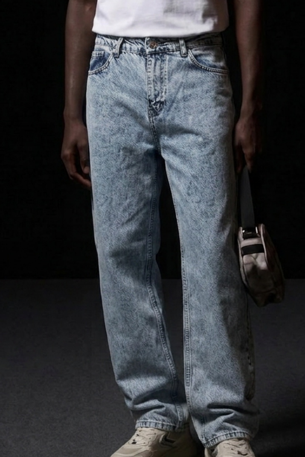 Erkek Pamuklu Casual Kar Mavi Bol Kot Pantolon