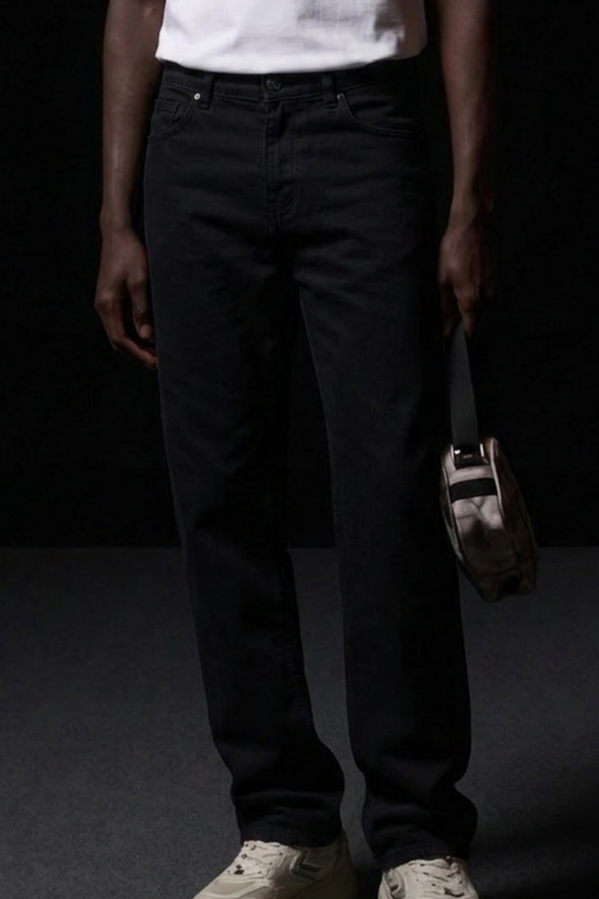 Erkek Pamuklu Casual Siyah Bol Kot Pantolon