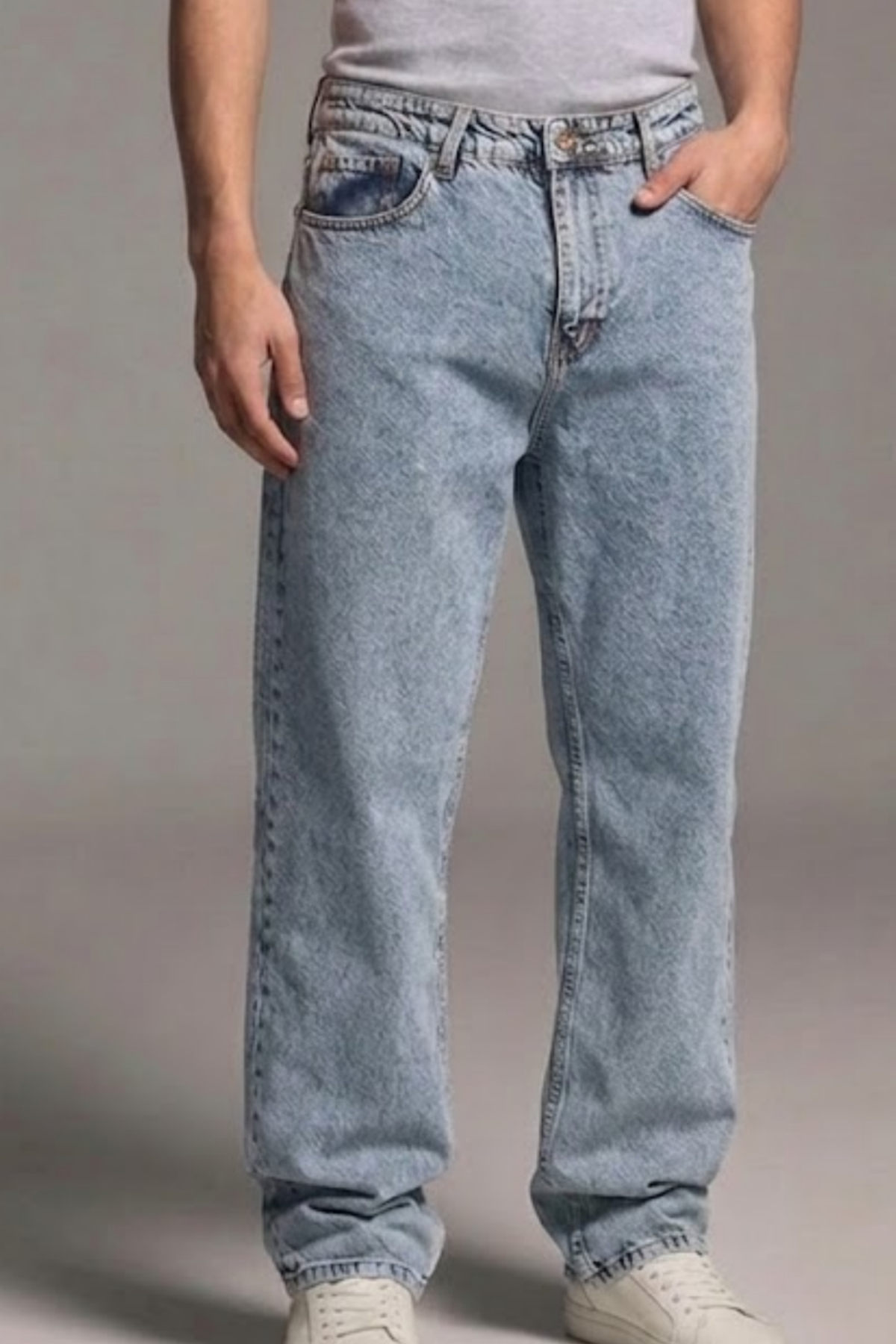 Erkek Relaxed Fit  5 Cepli Kar Mavi Kot Pantolon