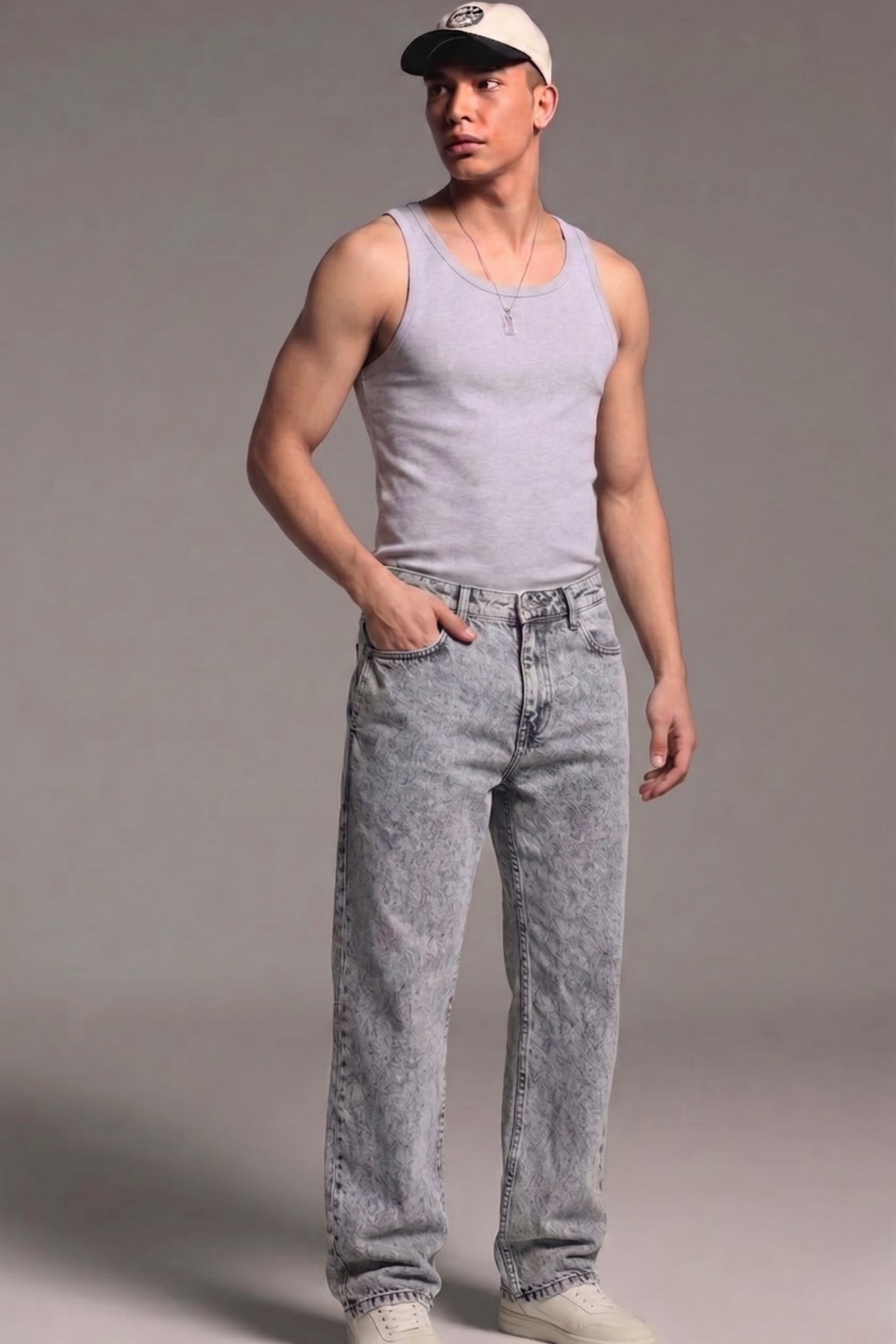 Erkek Relaxed Fit  5 Cepli Açık Gri Kot Pantolon