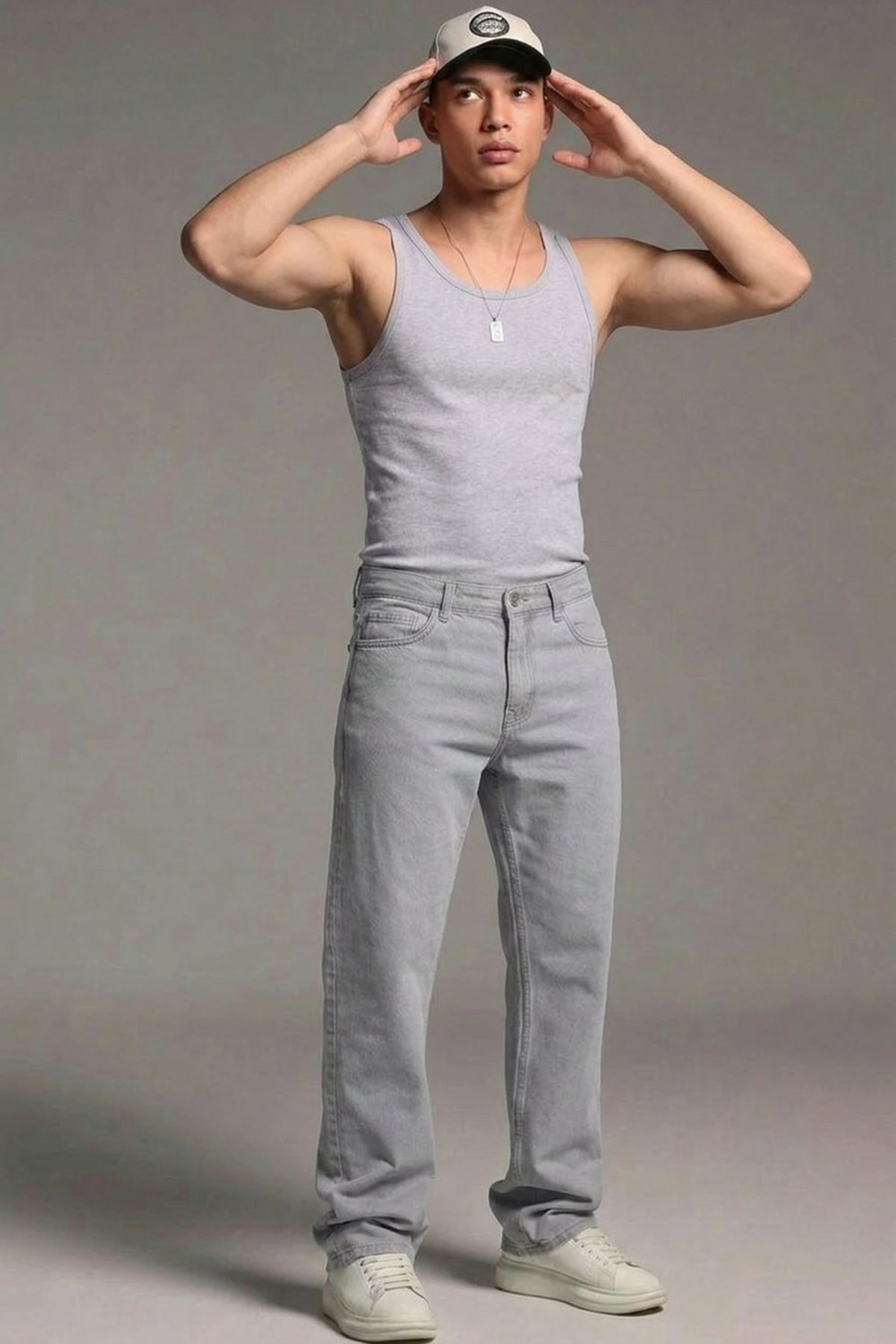 Erkek Relaxed Fit  5 Cepli Gri Kot Pantolon