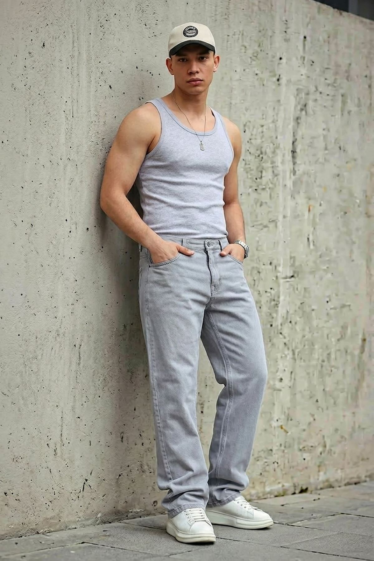 Erkek Relaxed Fit  5 Cepli Gri Kot Pantolon
