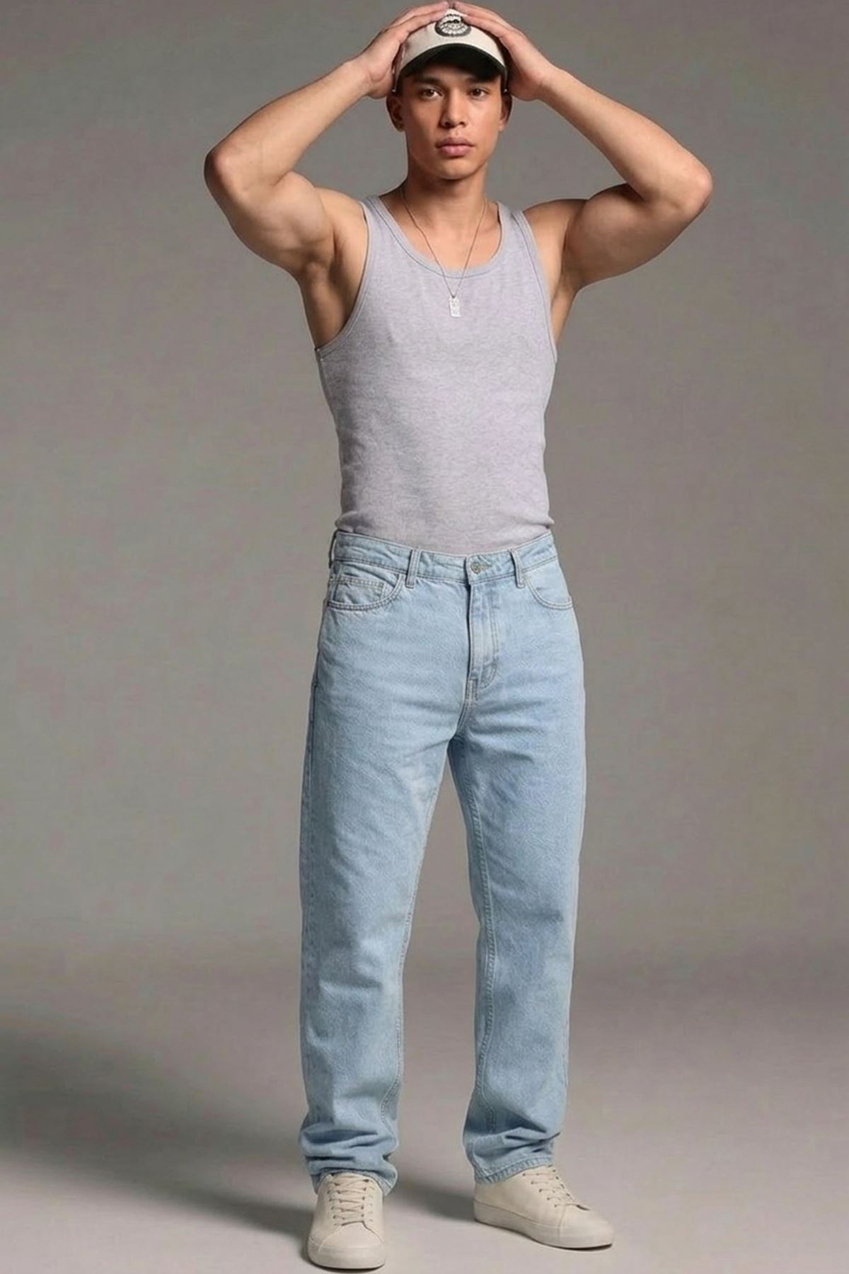 Erkek Relaxed Fit  5 Cepli Buz Mavi Kot Pantolon