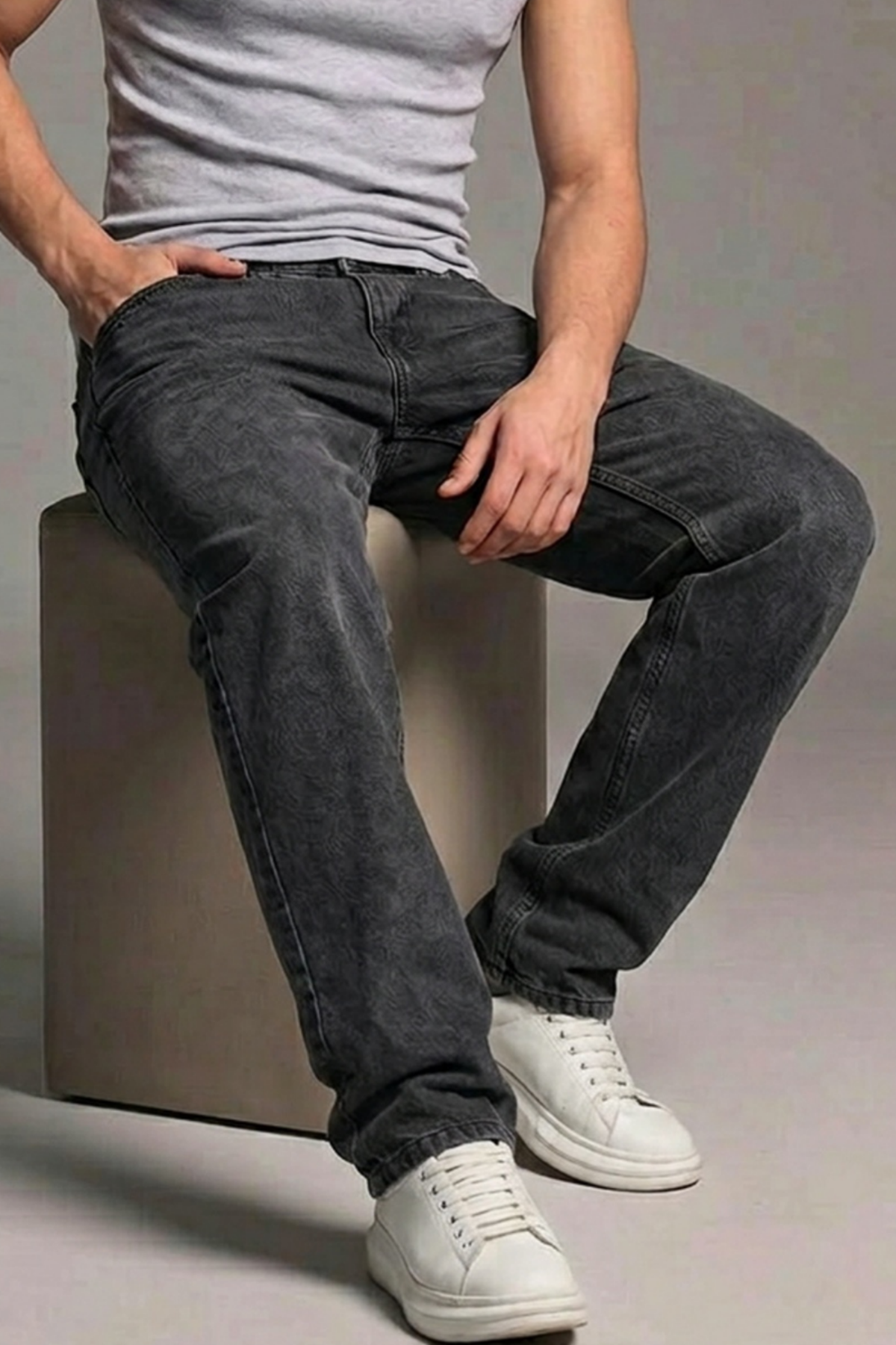 Erkek Relaxed Fit  5 Cepli Antrasit Kot Pantolon