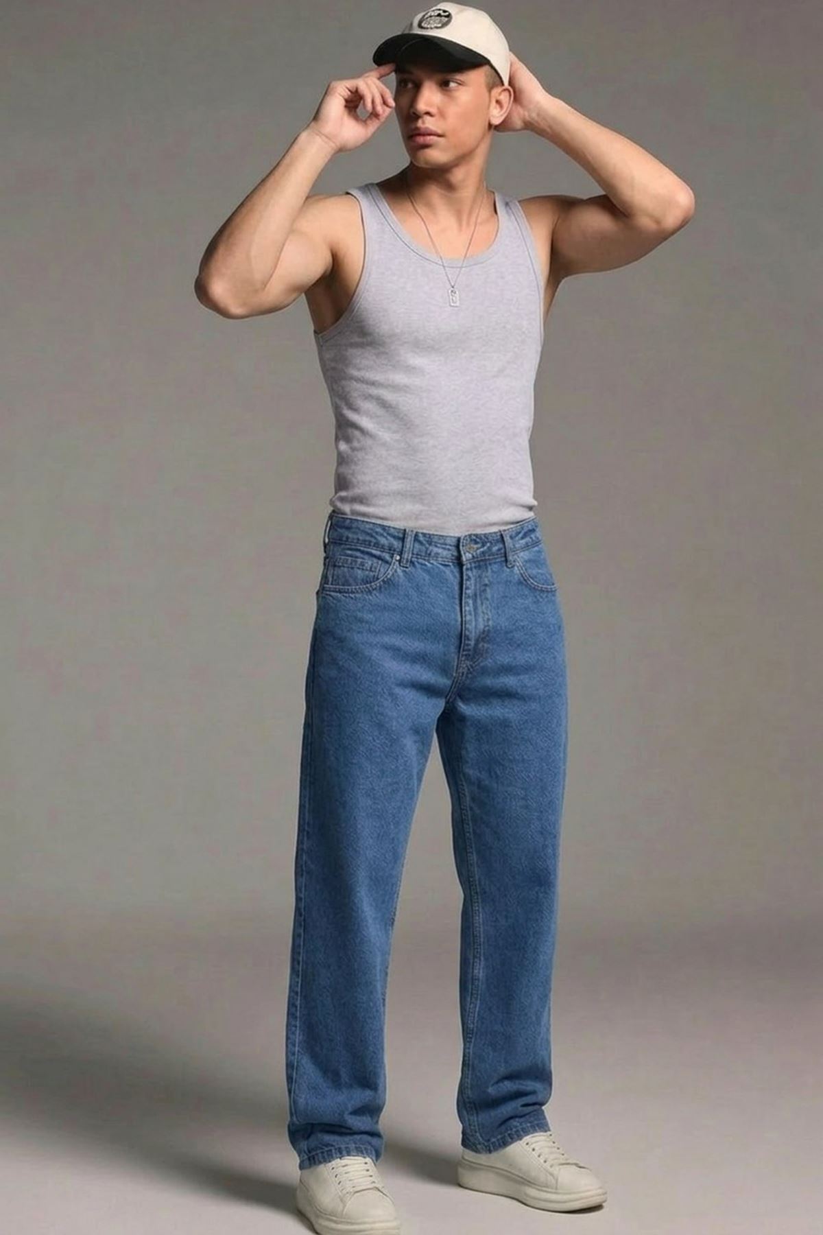 Erkek Relaxed Fit  5 Cepli Mavi Kot Pantolon