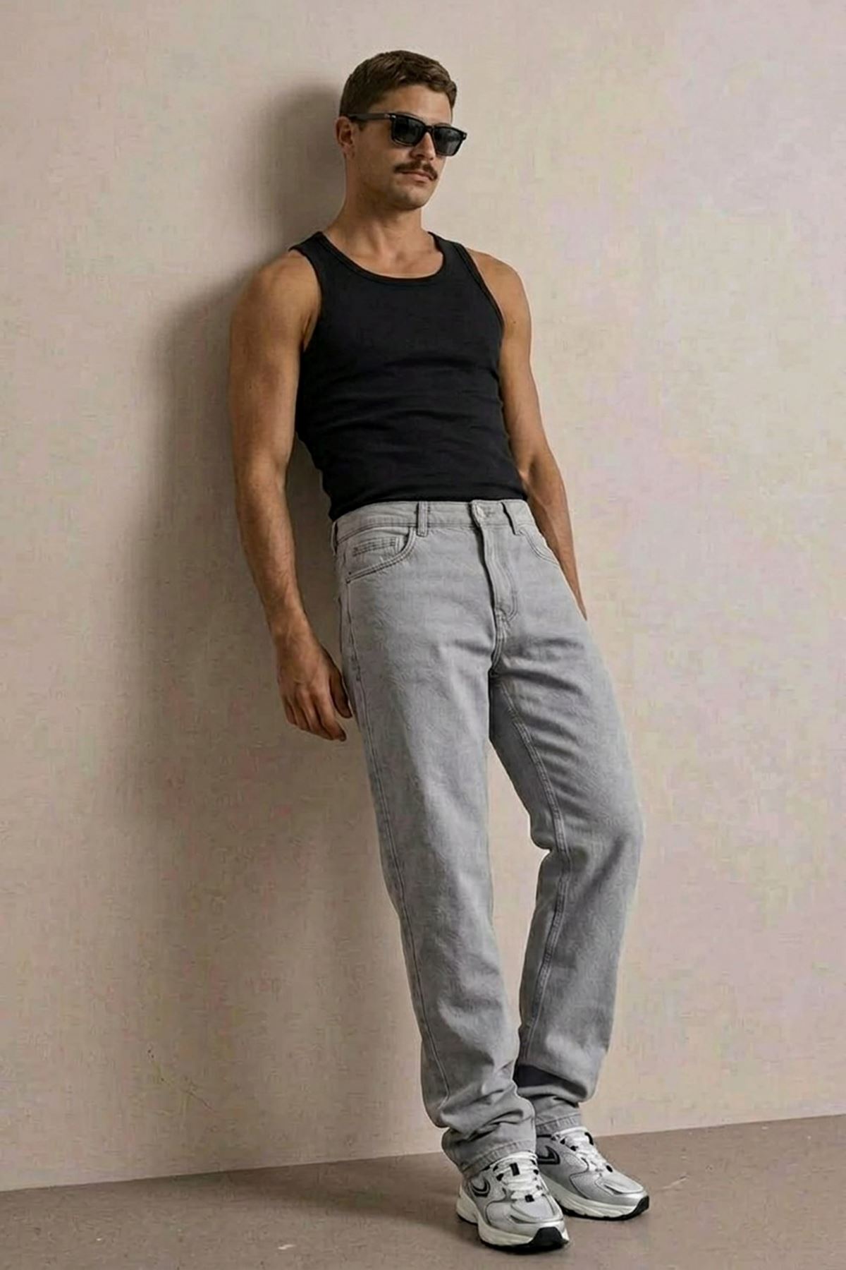 Erkek Yüksek Bel Comfort Gri Kot Pantolon