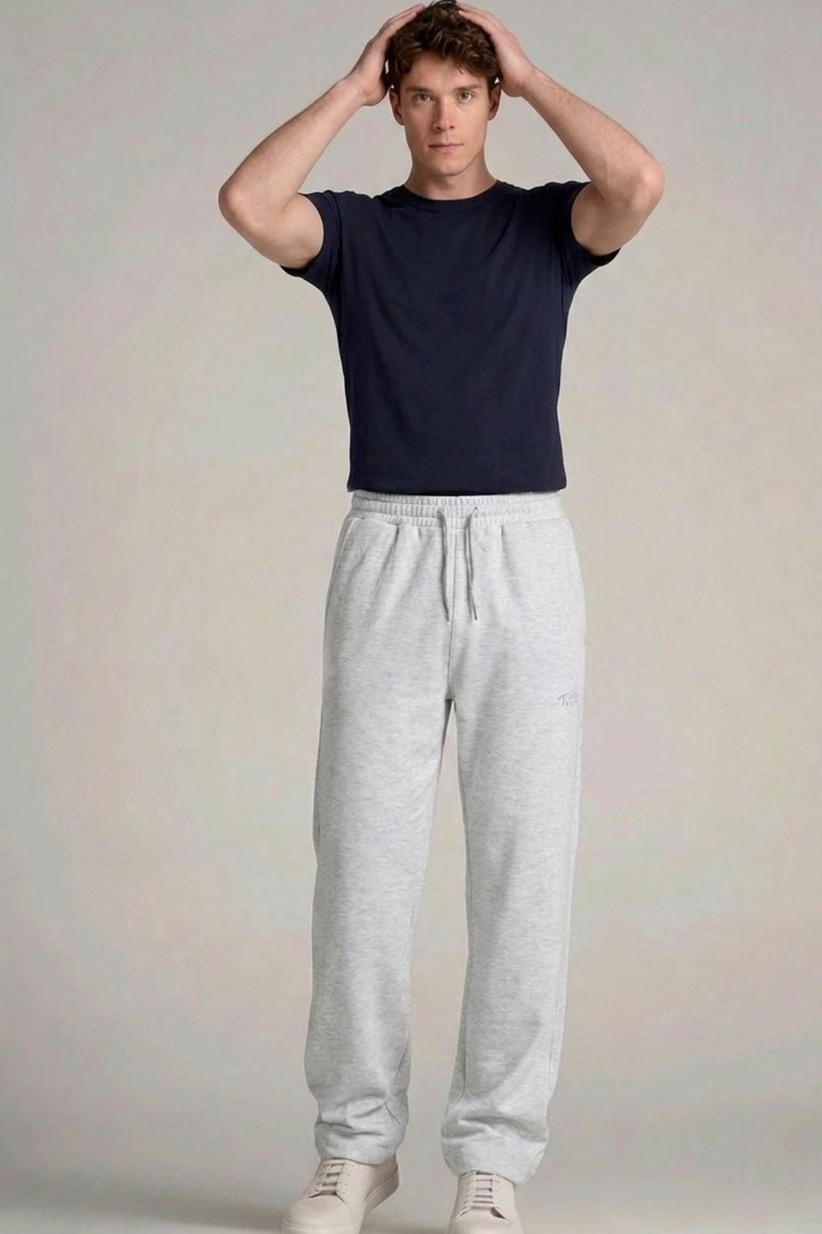 Erkek Trend Baskılı Beli Lastikli A.Gri Baggy Eşofman Altı