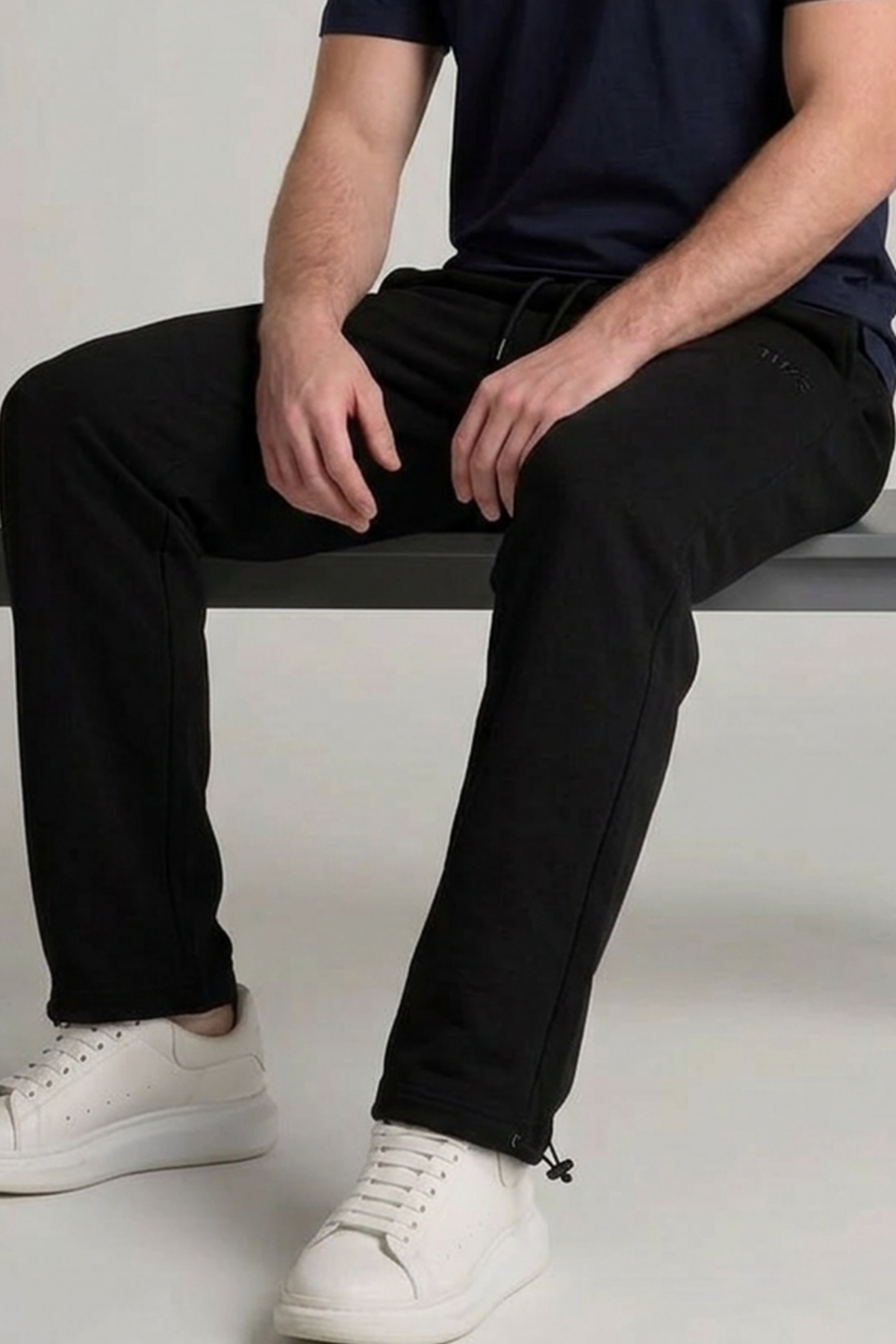 Erkek Trend Baskılı Beli Lastikli Siyah Baggy Eşofman Altı