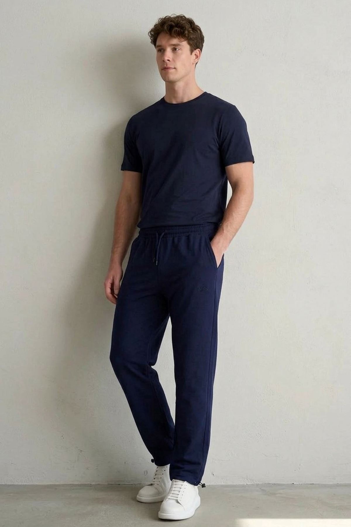 Erkek Trend Baskılı Beli Lastikli Lacivert Baggy Eşofman Altı