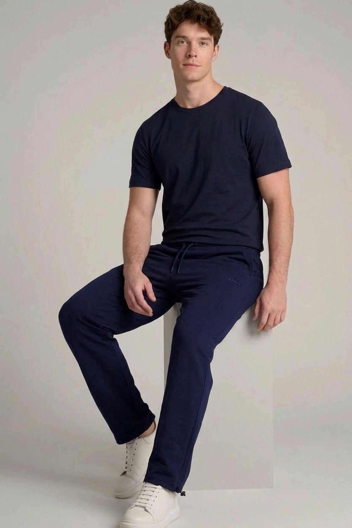 Erkek Trend Baskılı Beli Lastikli Lacivert Baggy Eşofman Altı