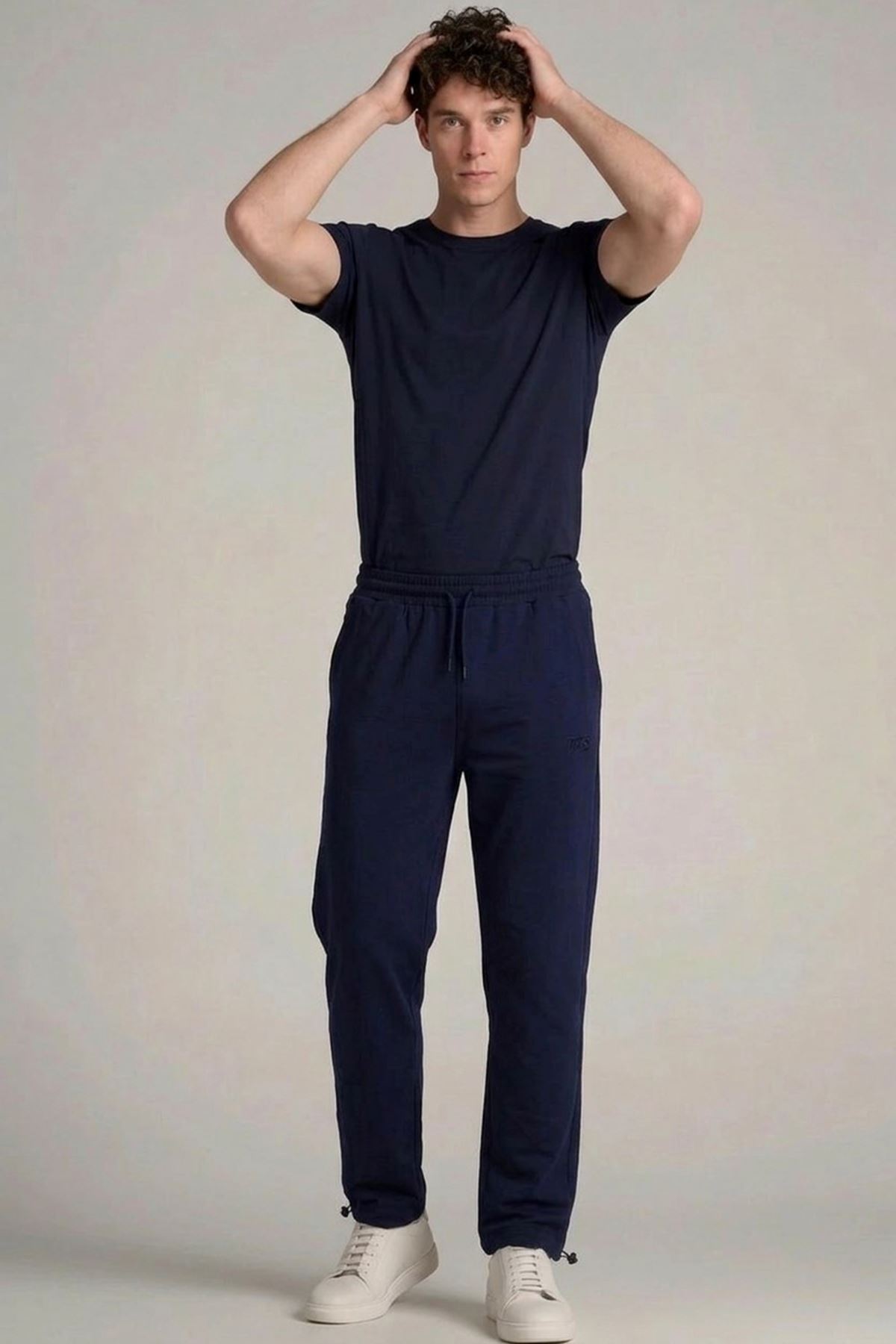 Erkek Trend Baskılı Beli Lastikli Lacivert Baggy Eşofman Altı