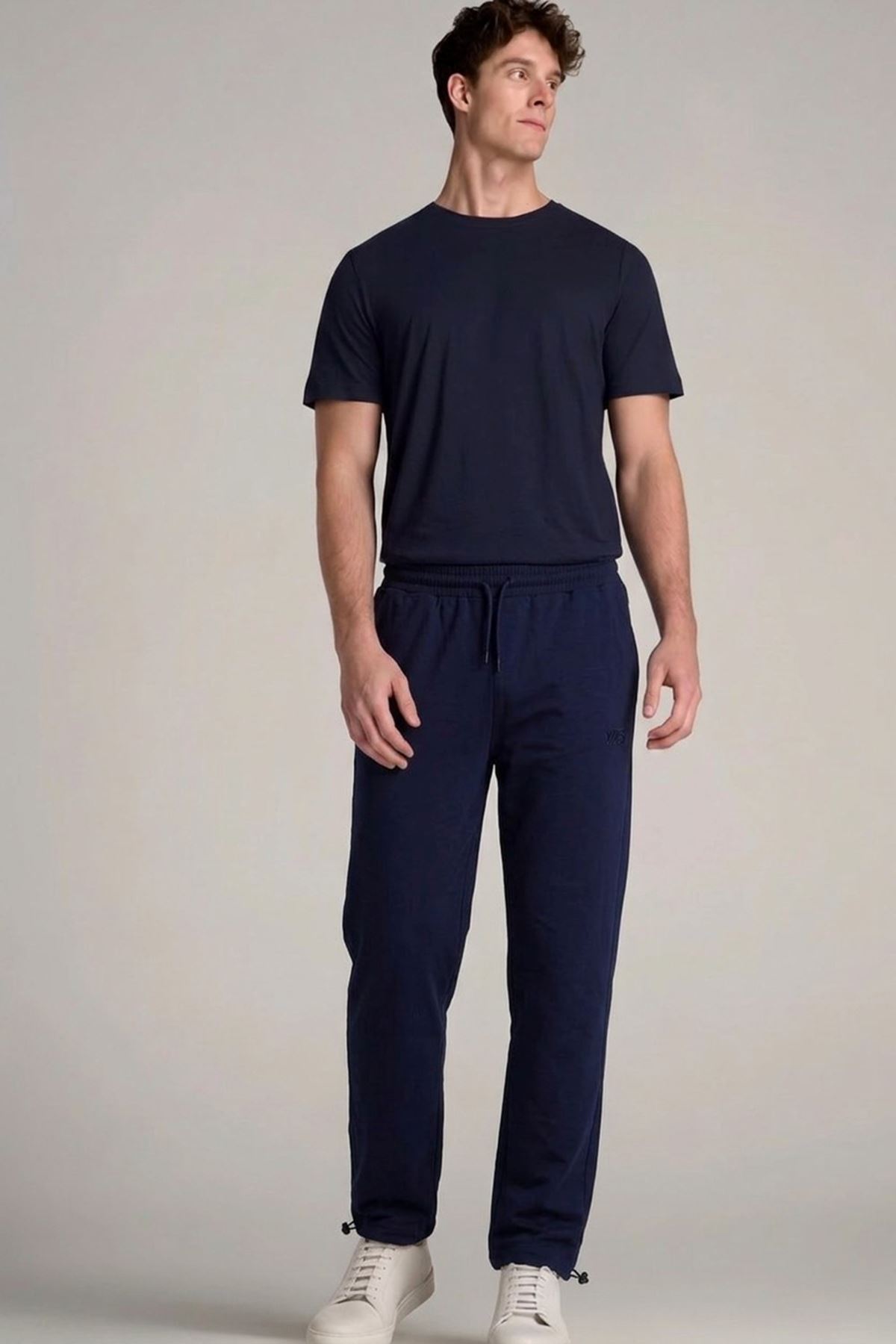 Erkek Trend Baskılı Beli Lastikli Lacivert Baggy Eşofman Altı