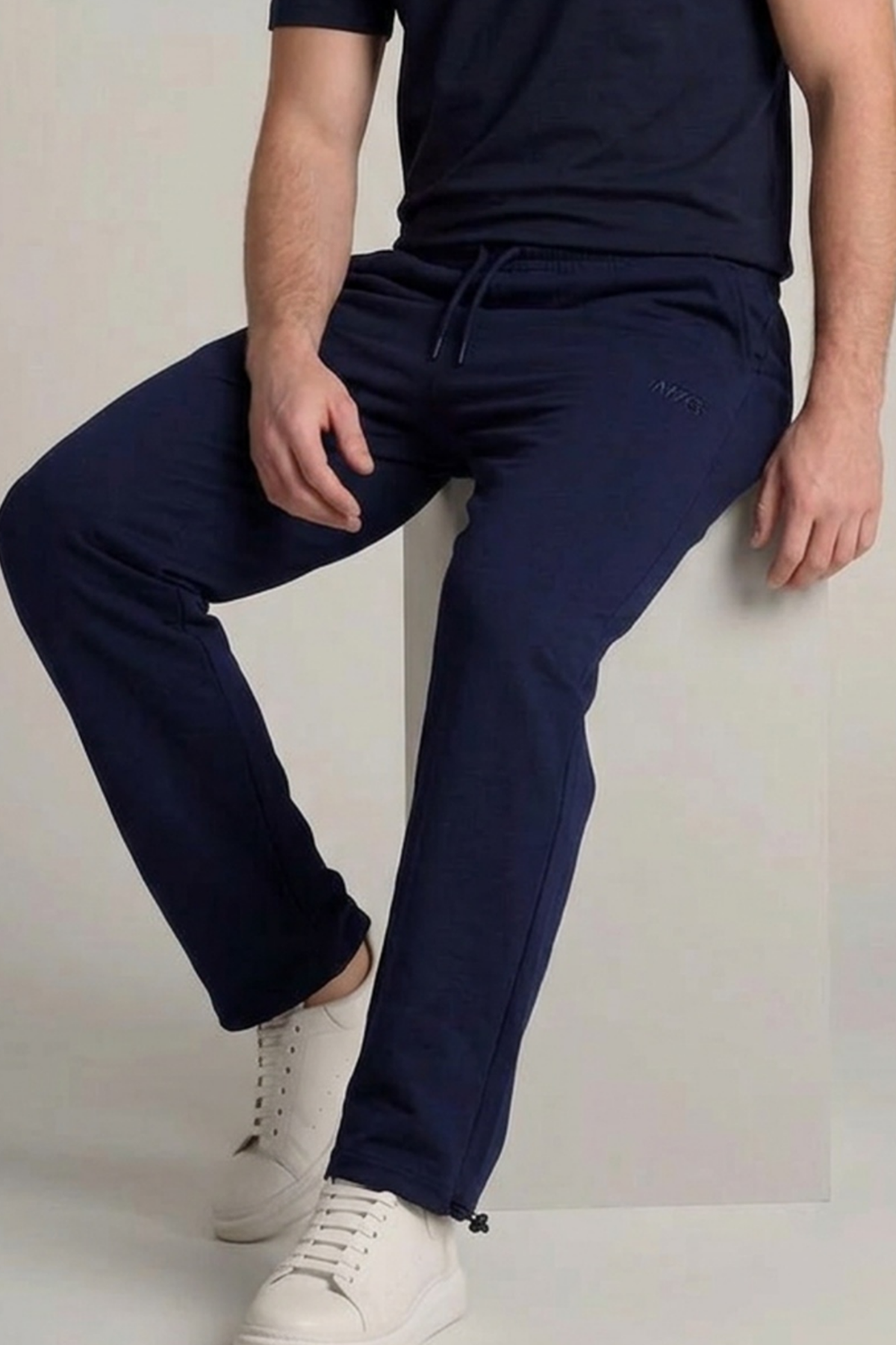 Erkek Trend Baskılı Beli Lastikli Lacivert Baggy Eşofman Altı