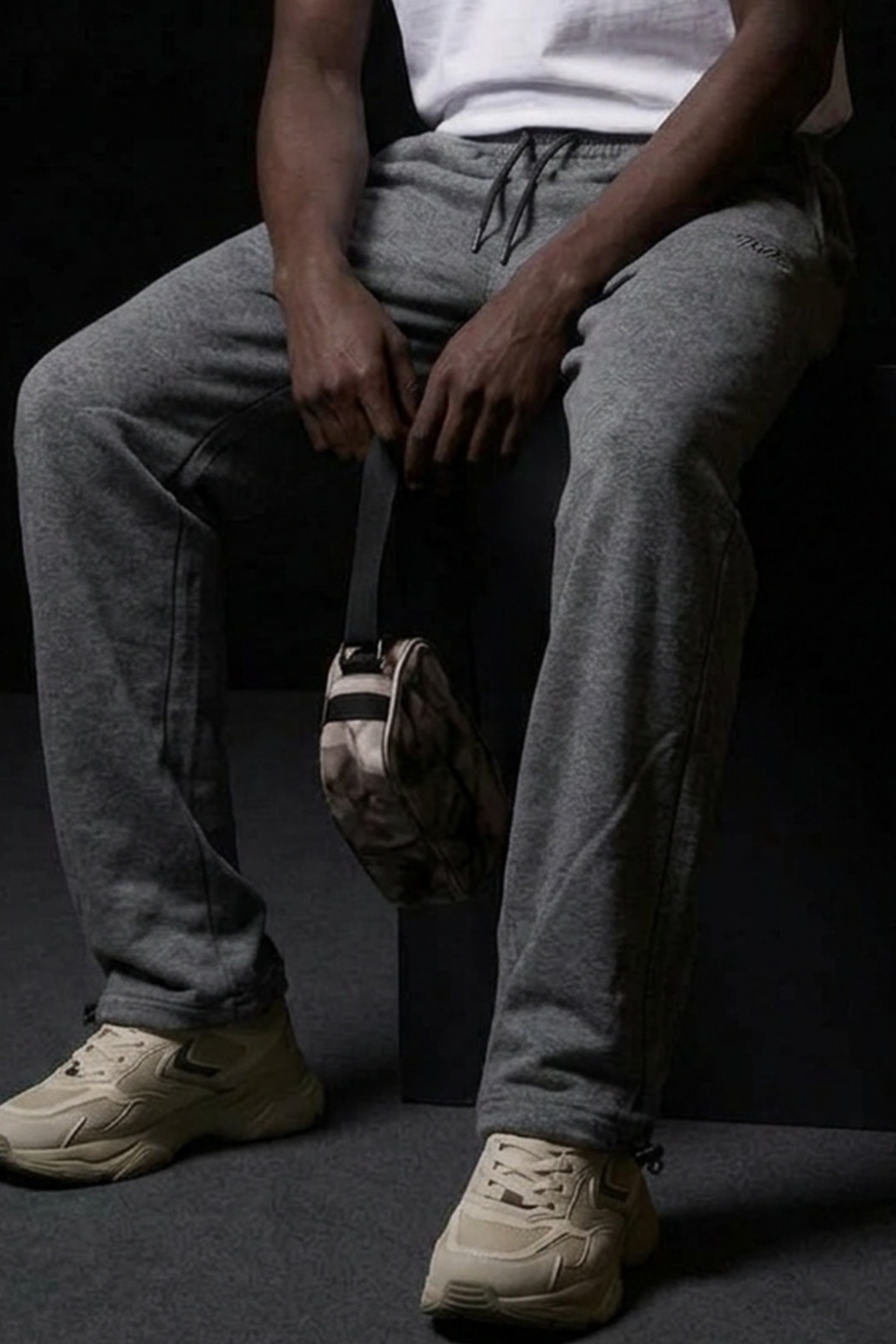 Erkek Premium Baskılı Jogger Füme Bol Eşofman Altı