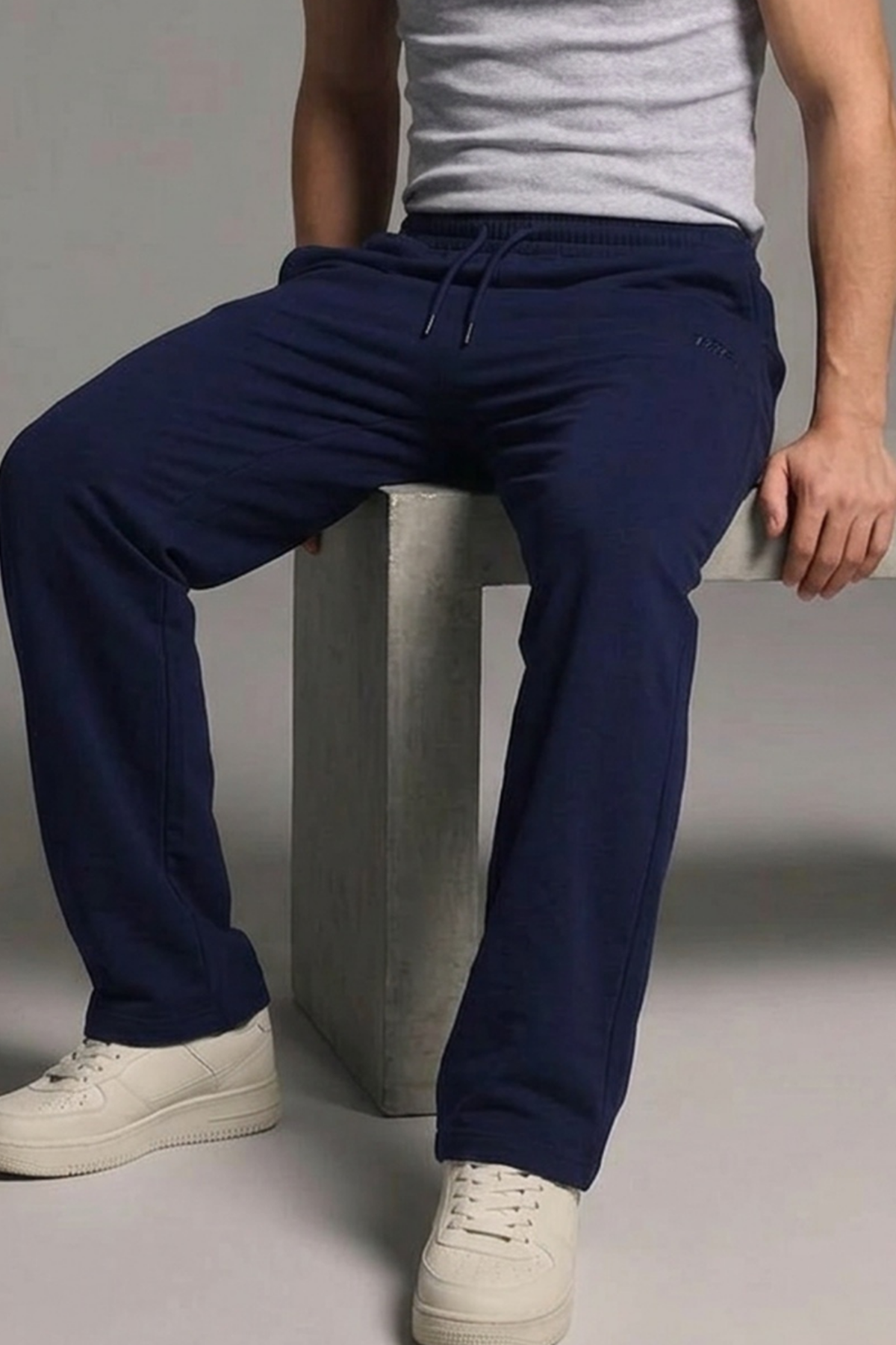 Erkek Baskılı Bol Paça Lacivert Baggy Eşofman Altı