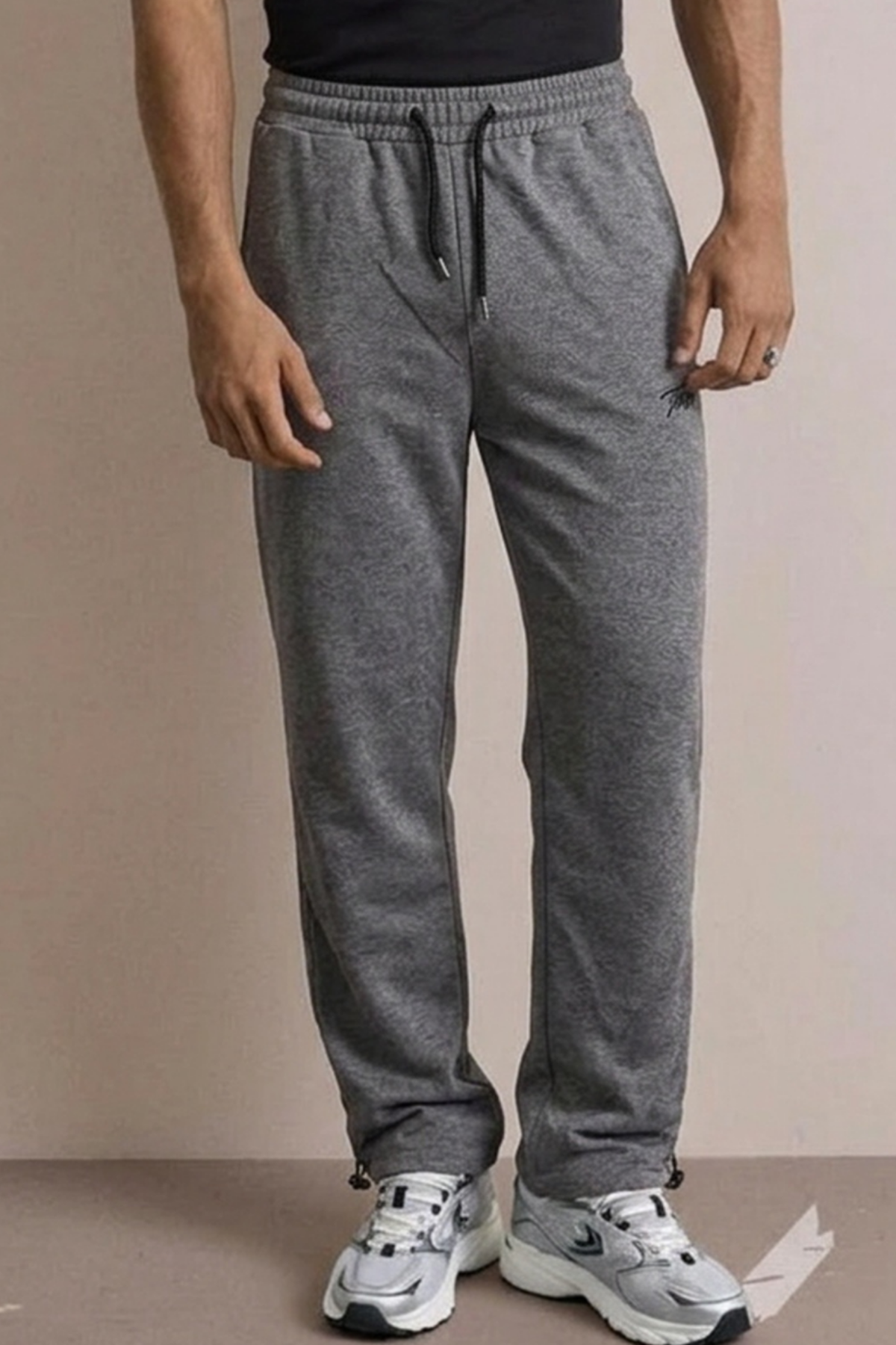 Erkek Günlük Regular Fit Baskılı Füme Eşofman Altı