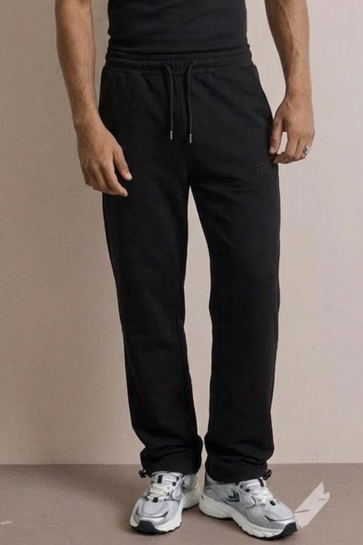 Erkek Günlük Regular Fit Baskılı Siyah Eşofman Altı